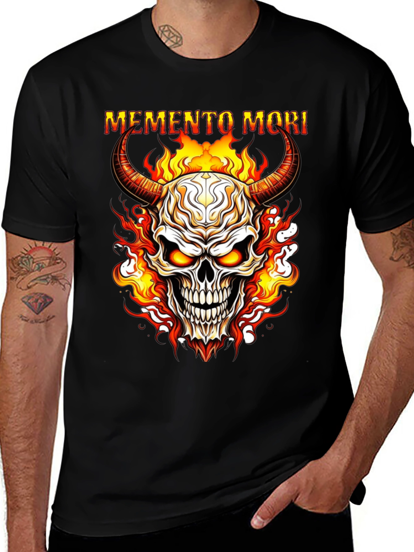 Variant 9 of Memento Mori Skull Flame Graphic T-Shirt