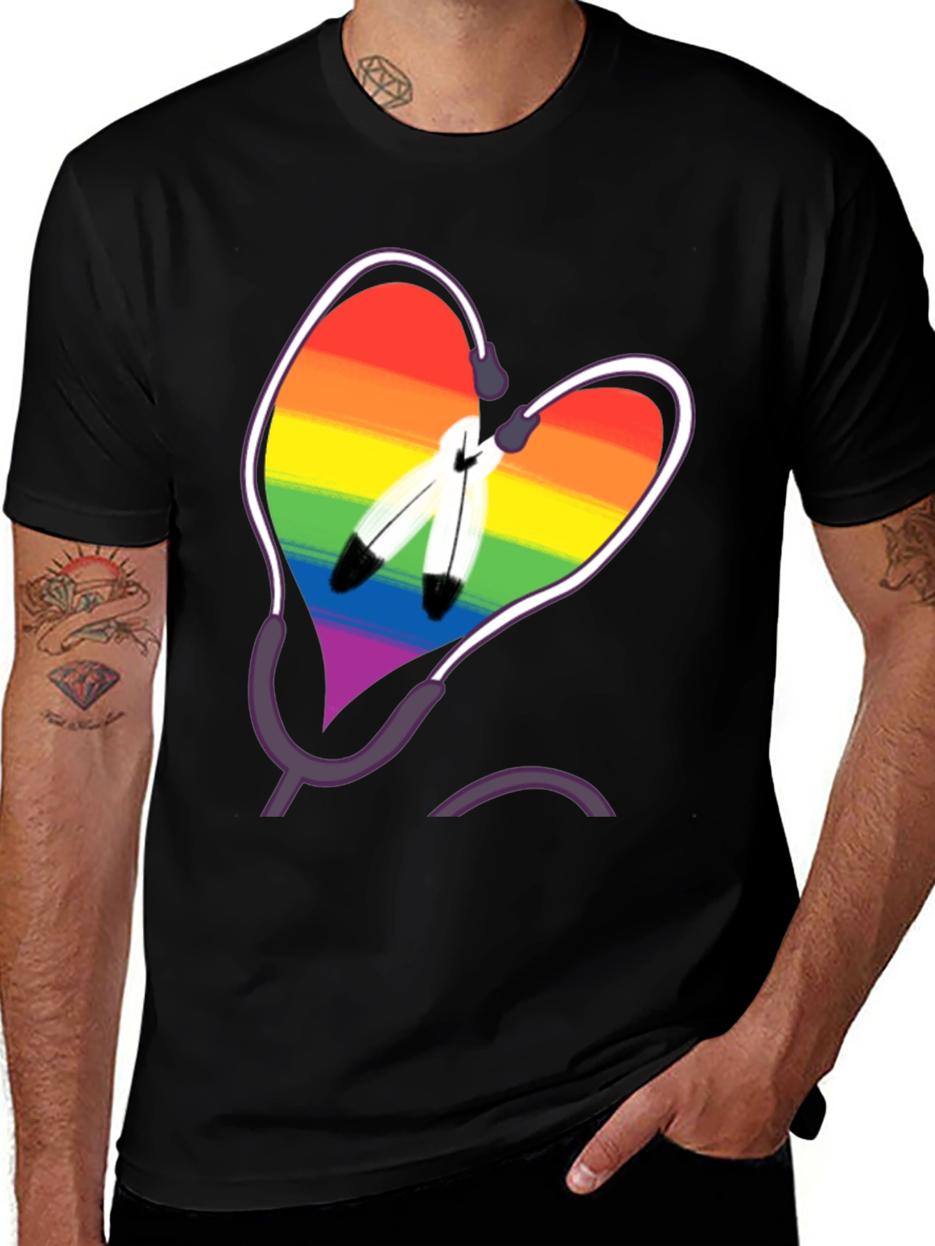 Variant 16 of Rainbow Heart & Feather Graphic T-Shirt