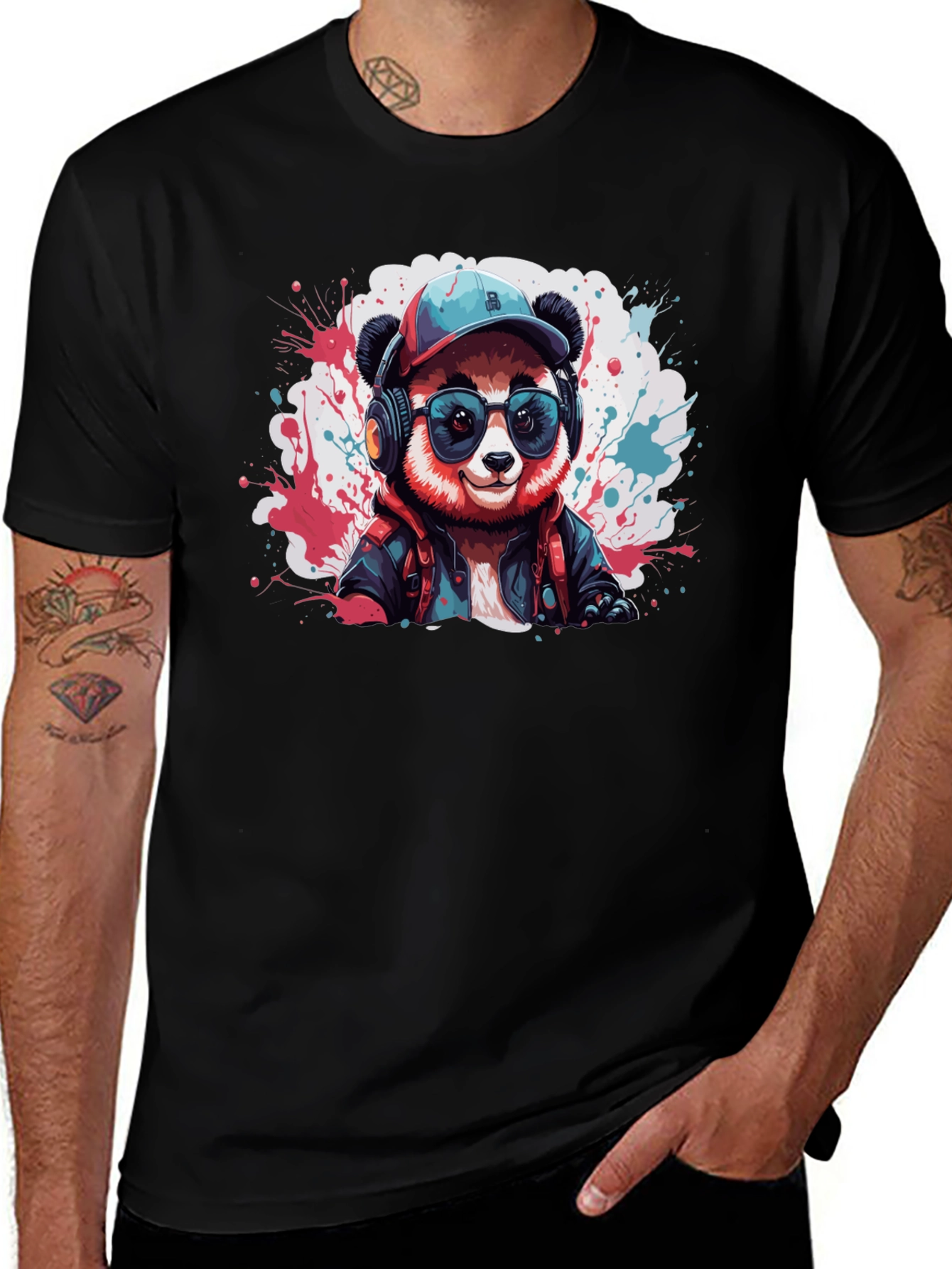 Variant 29 of Cool Panda DJ Graphic Tee - Black