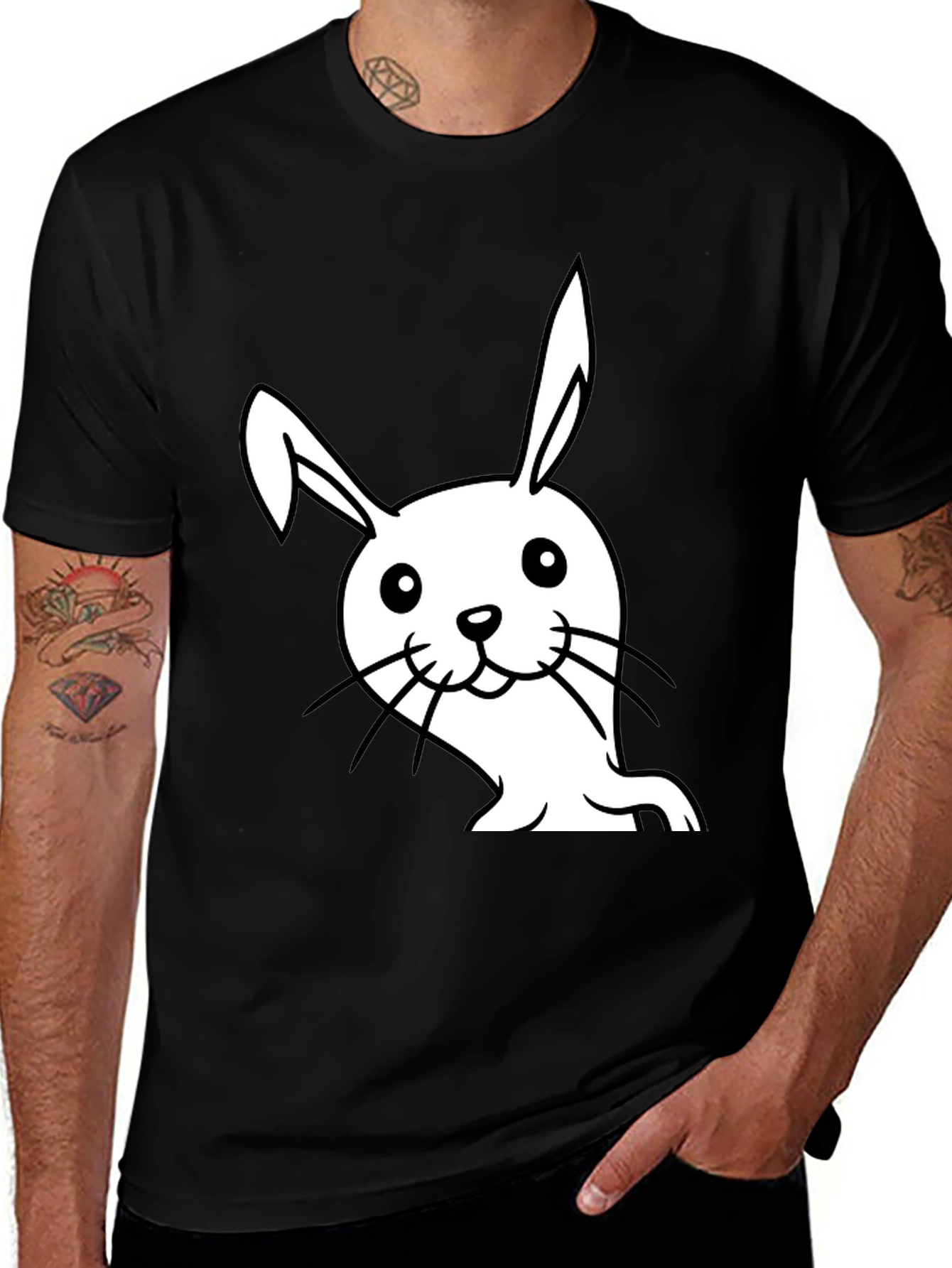 Variant 20 of Cute Bunny Graphic Black T-Shirt