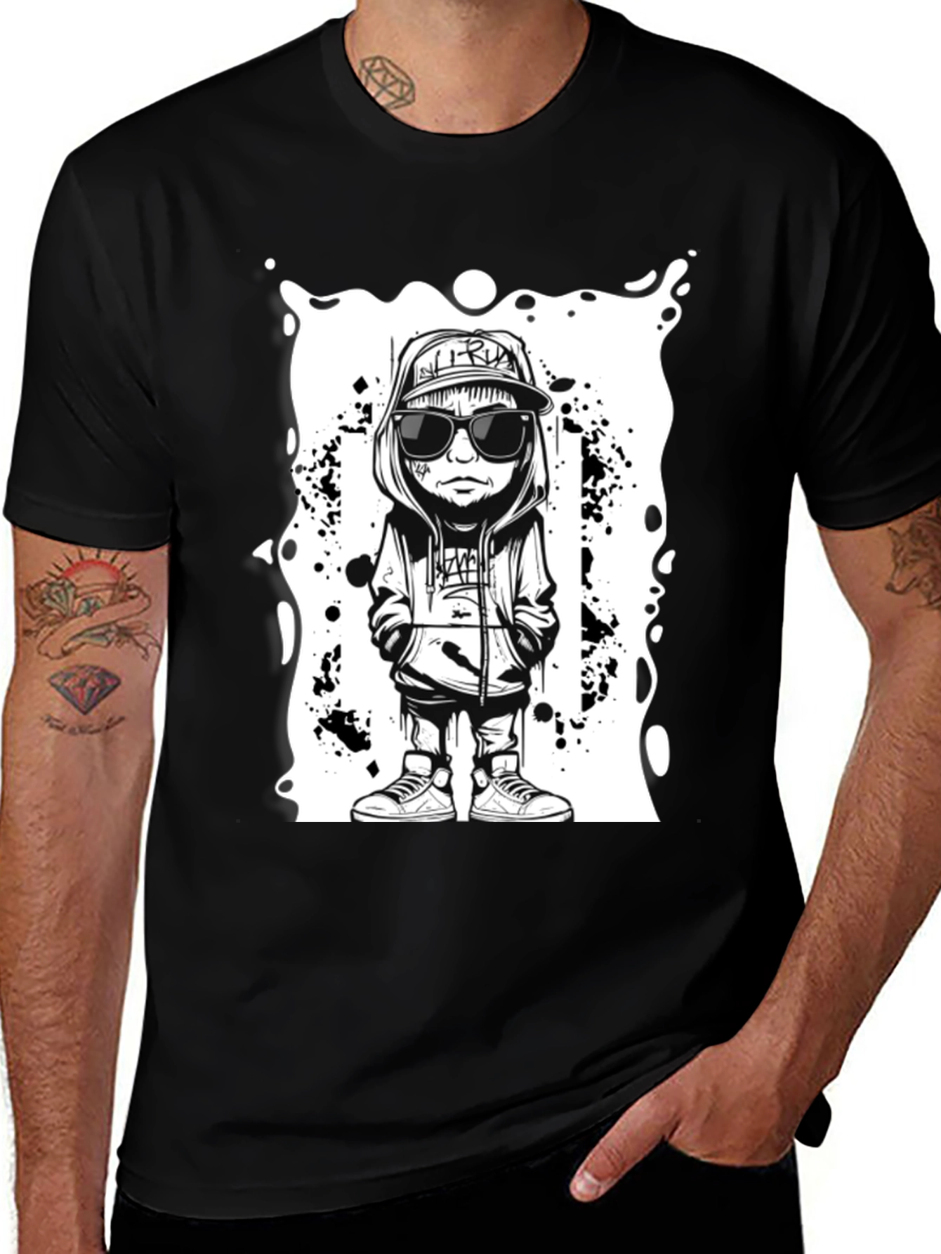Cartoon Graphic Black Tee