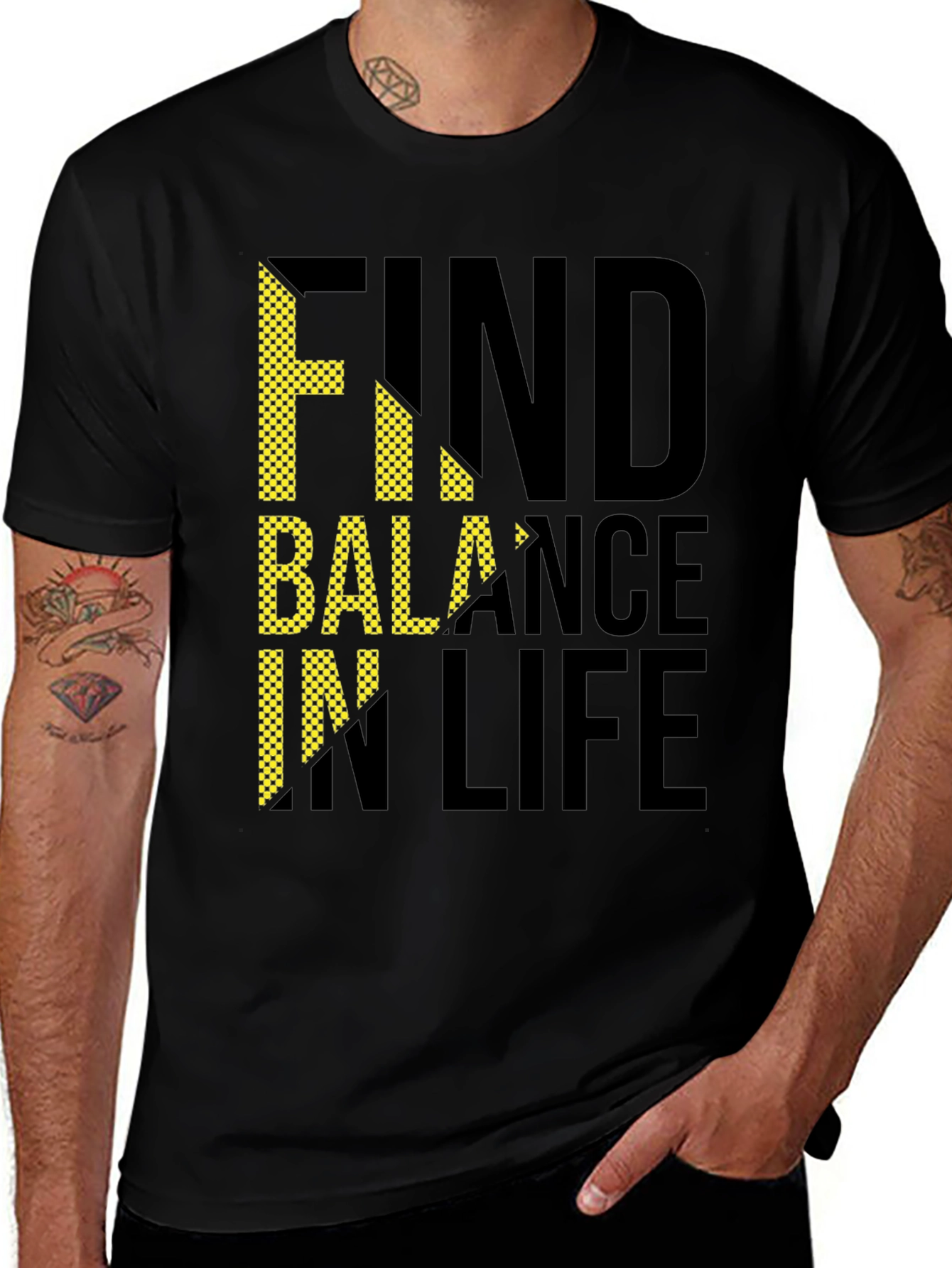 Variant 26 of Find Balance in Life Graphic Tee - Men's Black T-Shirt