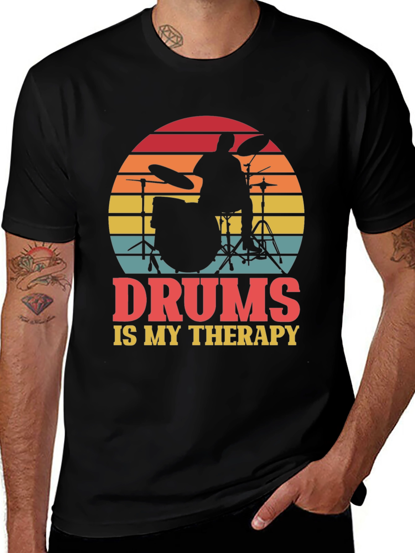 Variant 26 of Drums Is My Therapy Black Graphic T-Shirt