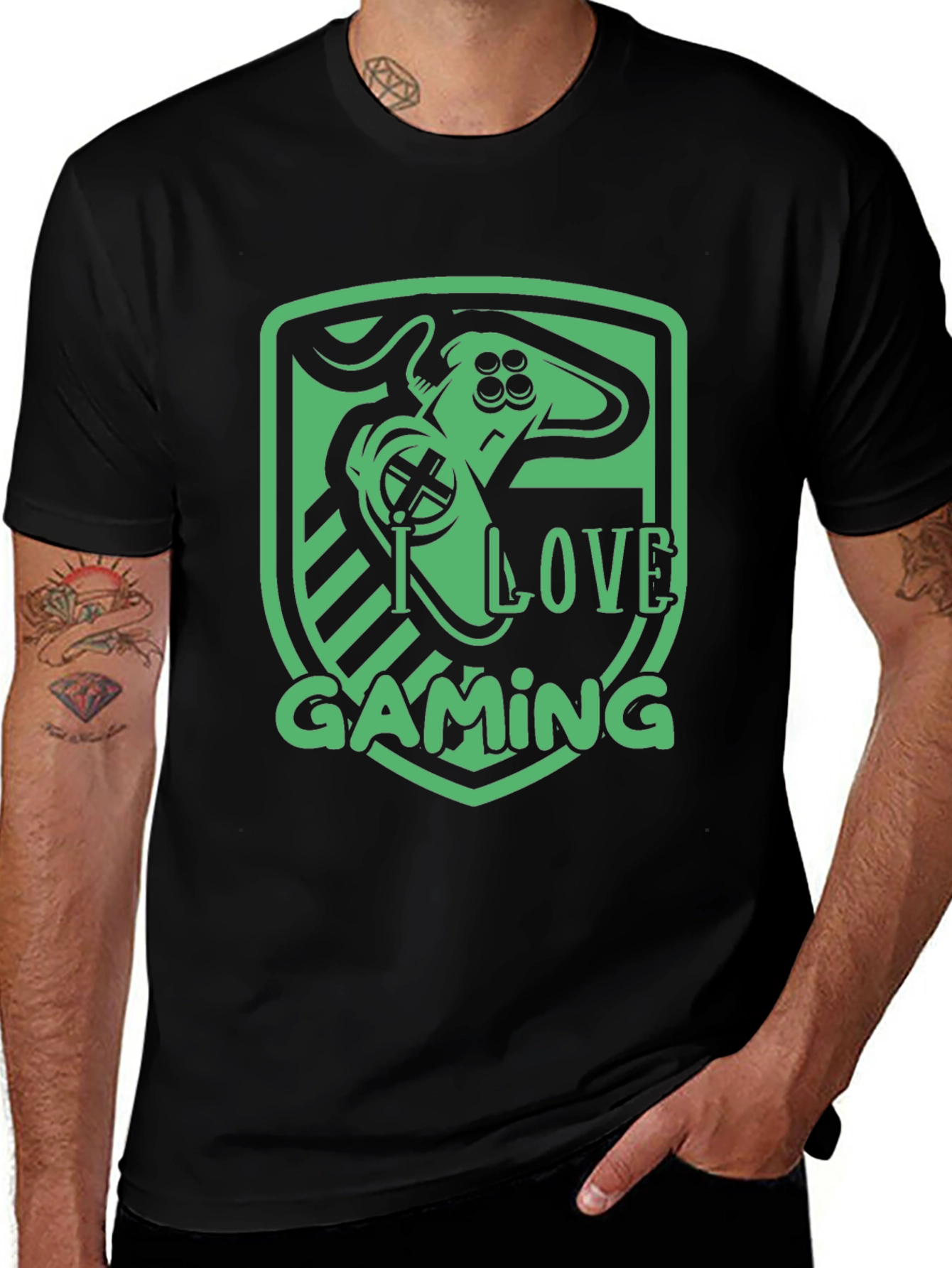 Variant 15 of I Love Gaming T-Shirt Black Green Gamer Gift
