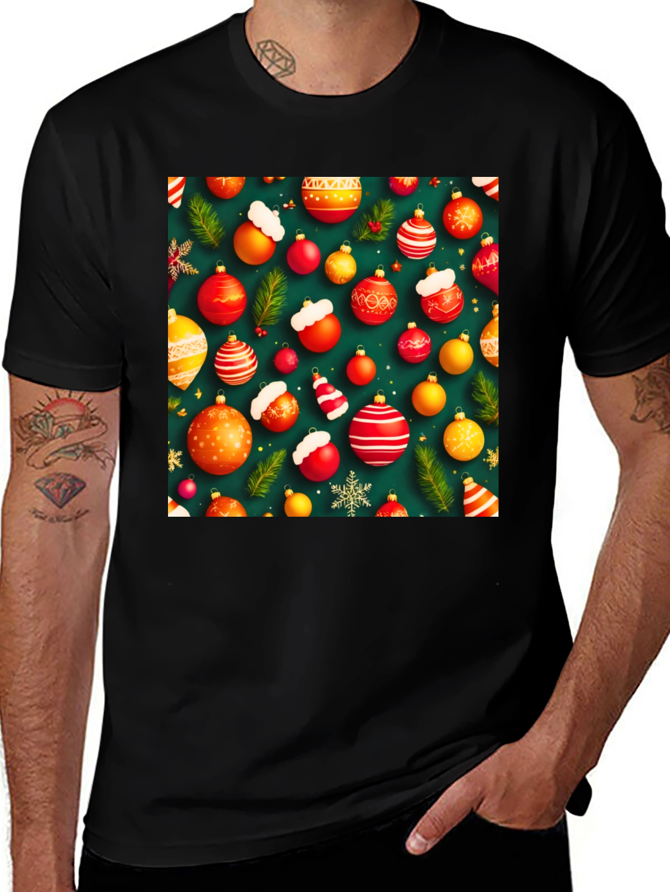 Variant 17 of Festive Holiday Ornament Pattern T-Shirt