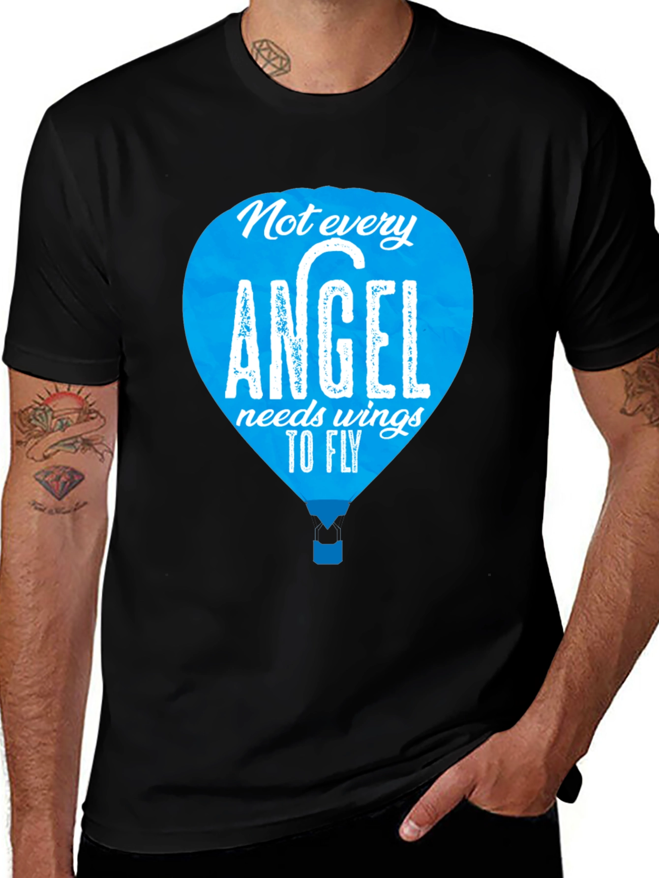 Variant 18 of Angel Wings Hot Air Balloon Graphic Tee - Black