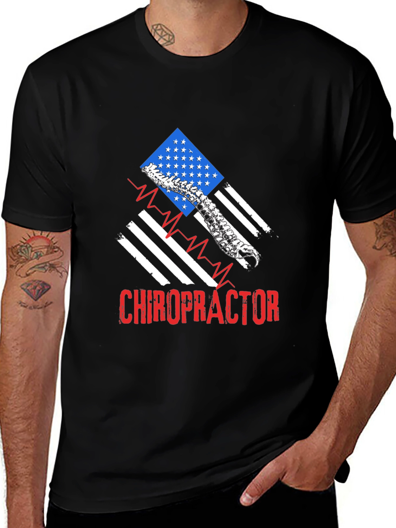 Variant 15 of Chiropractor American Flag Graphic T-Shirt