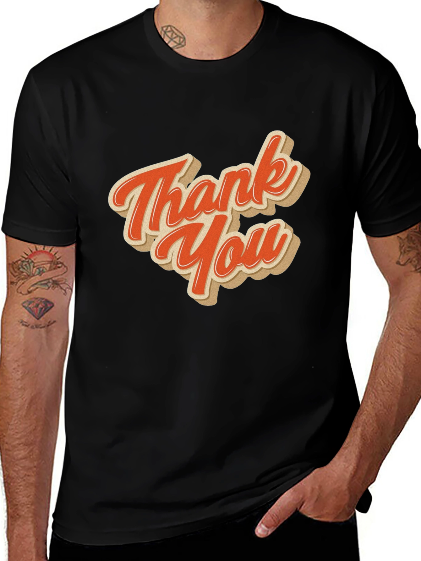 Variant 7 of Retro Thank You Graphic Tee - Black Cotton Blend