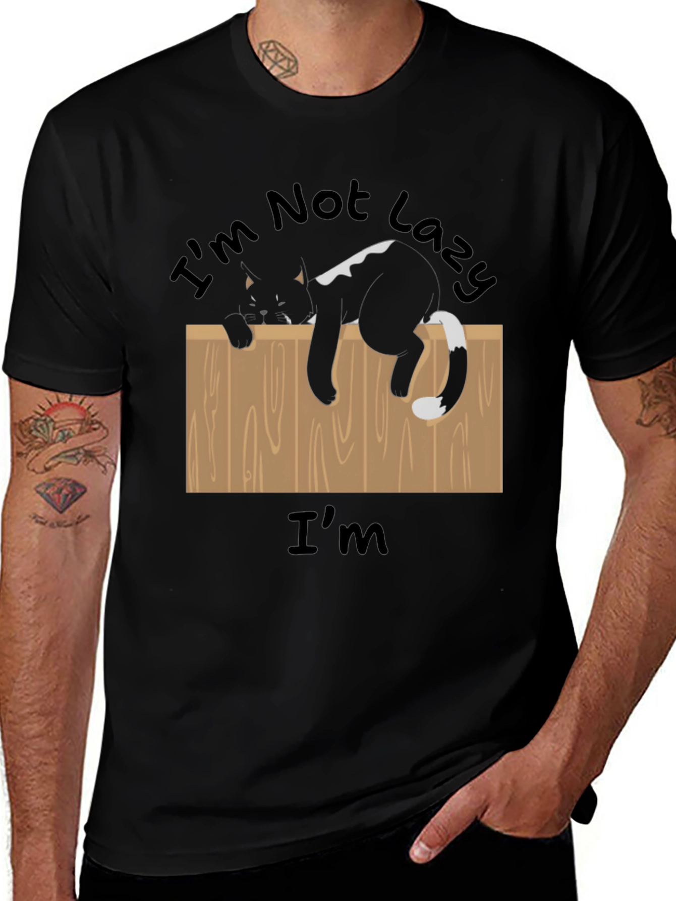 Variant 8 of I'm Not Lazy T-Shirt Funny Cat on Fence Tee