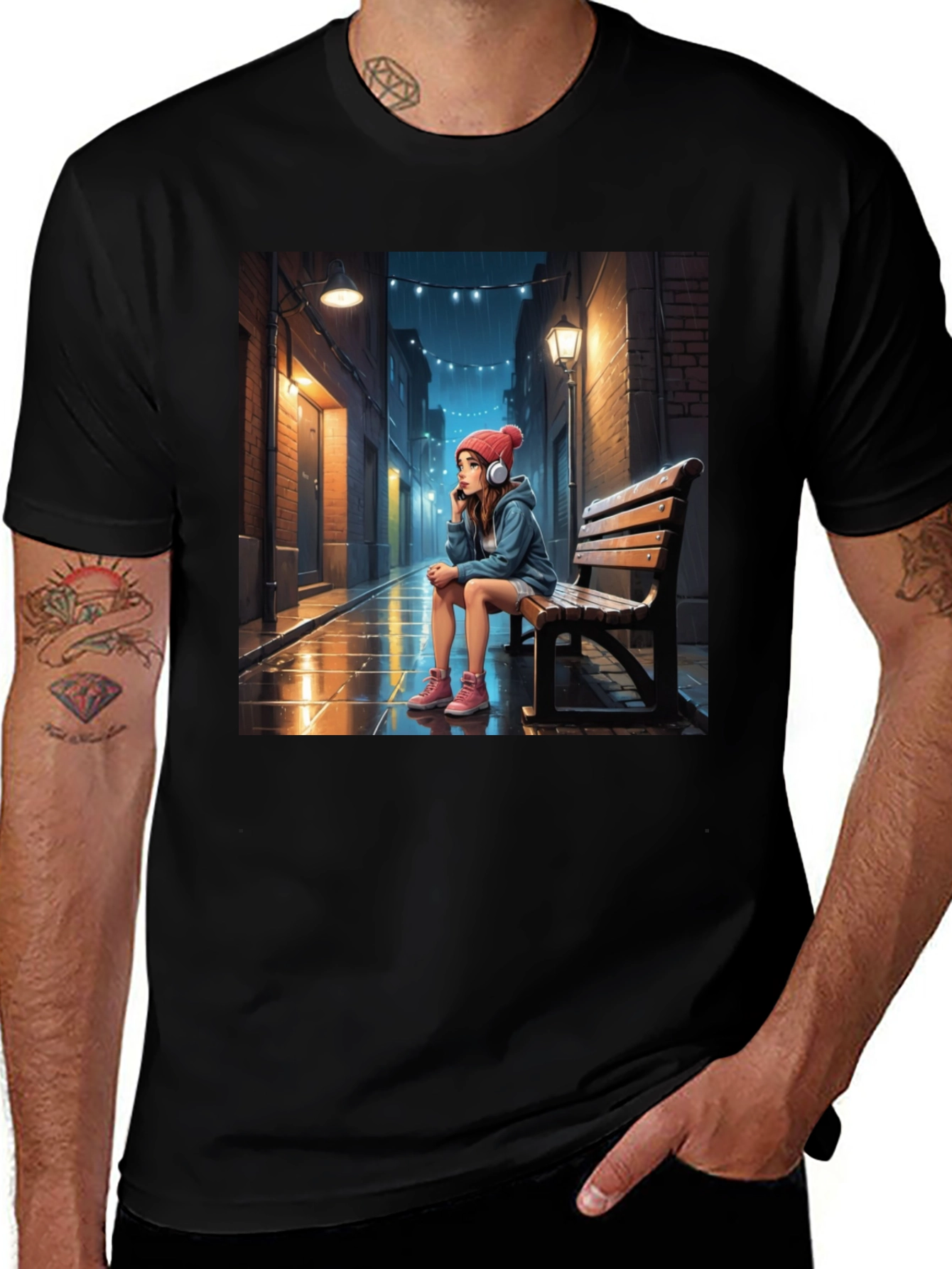 Variant 3 of Artistic Girl on Bench Graphic Tee