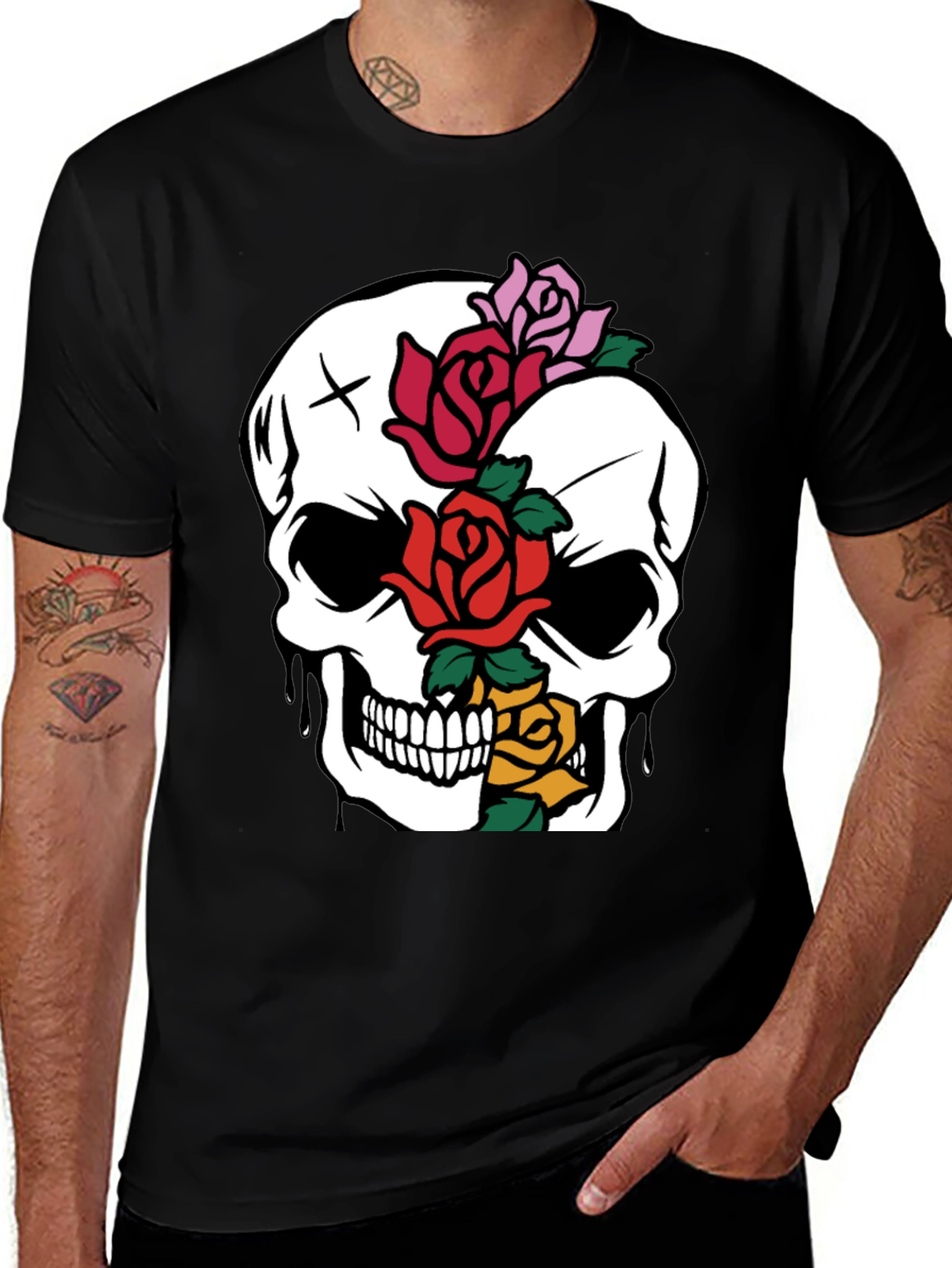 Black Skull & Roses Graphic Tee - Unique Style main image