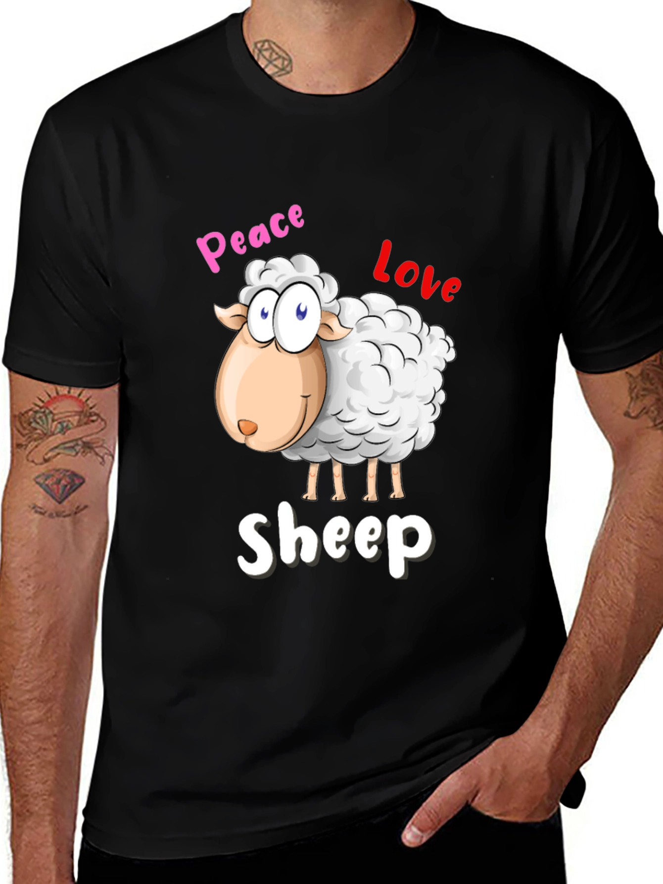 Variant 13 of Peace Love Sheep Graphic T-Shirt - Black Cotton Tee
