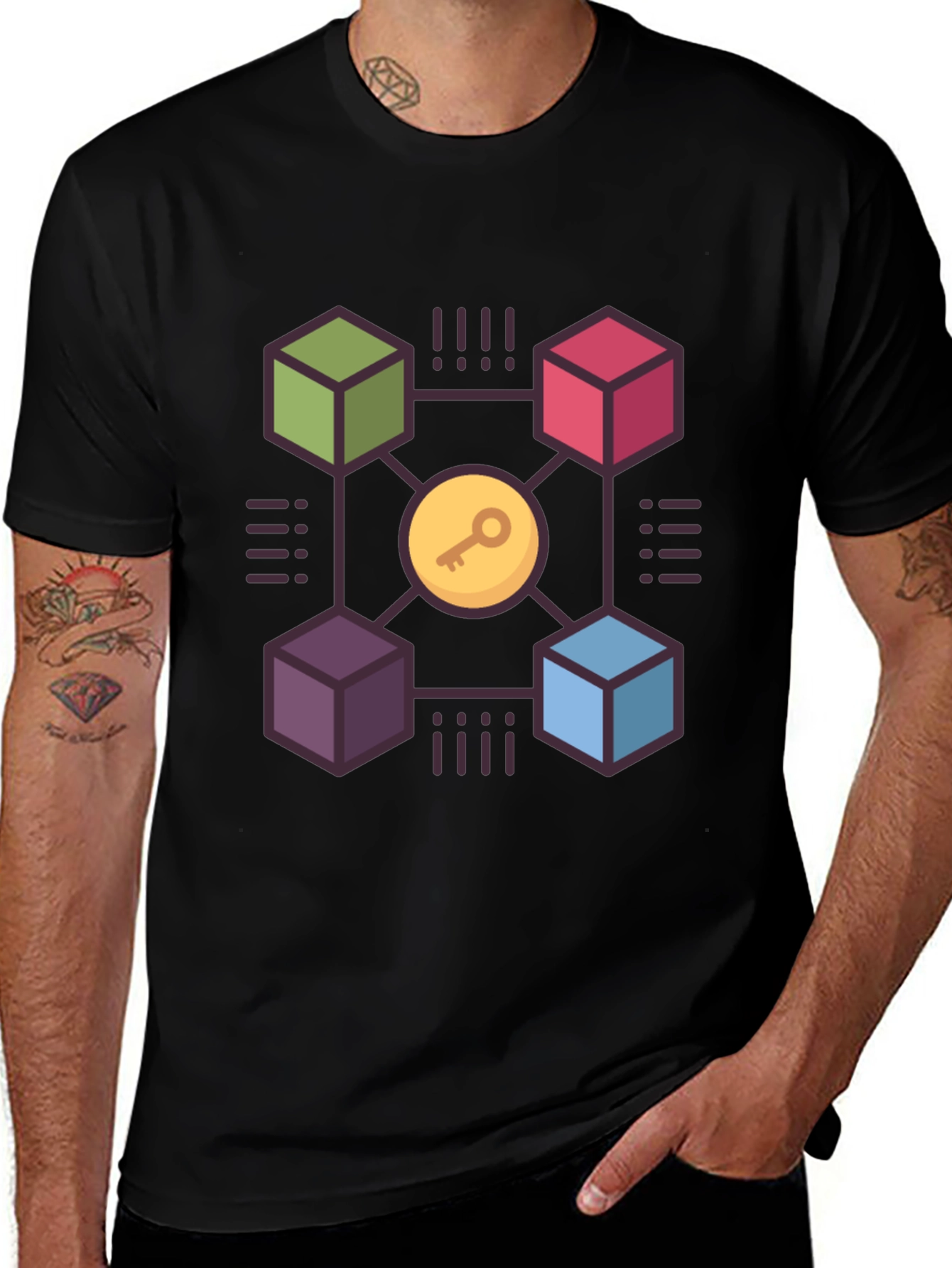 Variant 15 of Geometric Key Graphic Black T-Shirt