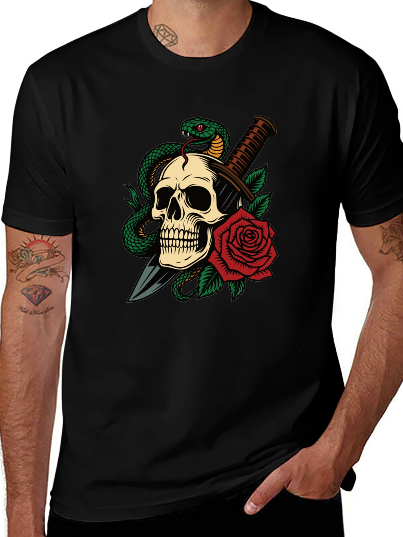 Variant 16 of Skull, Snake & Rose Graphic T-Shirt