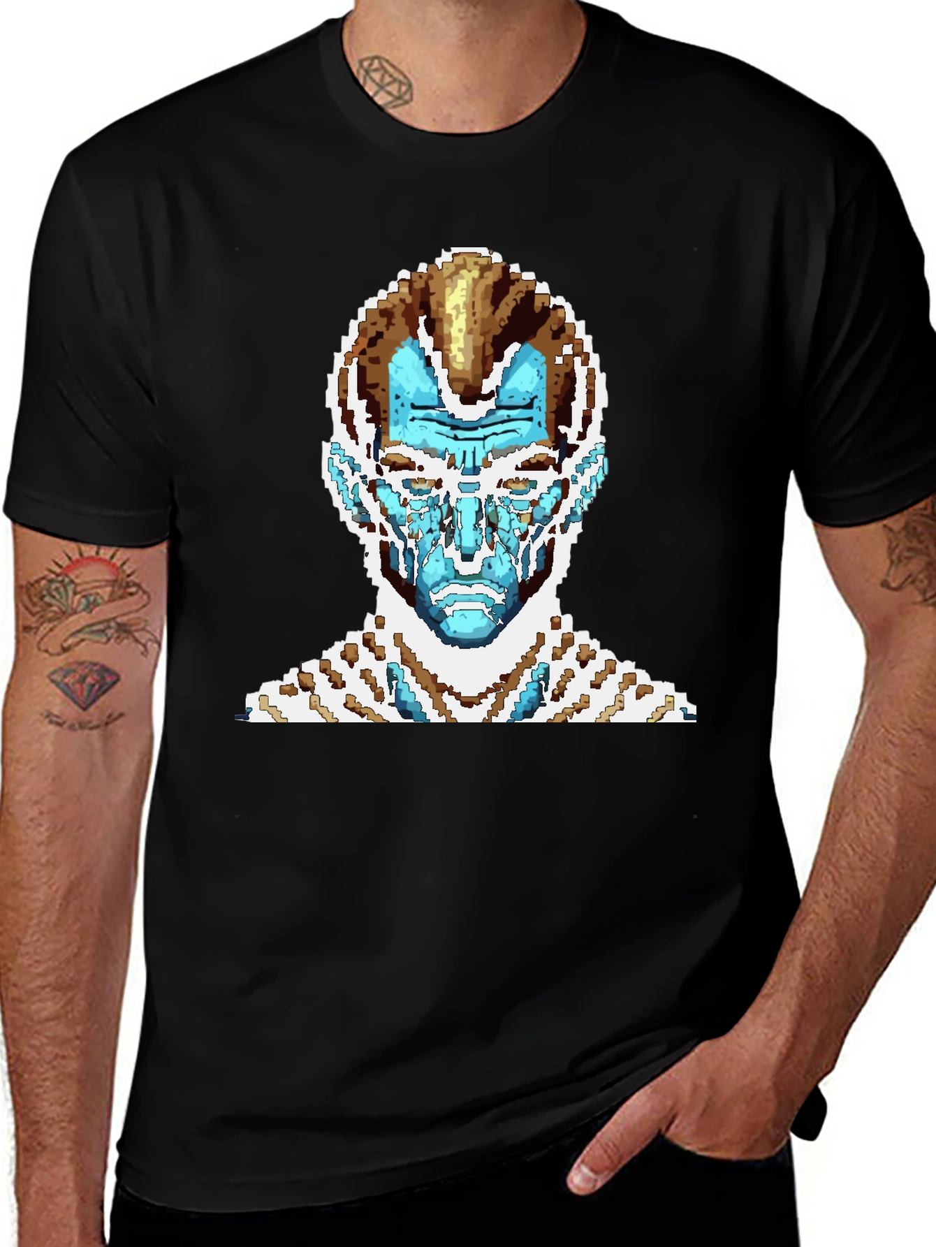 Variant 29 of Pixel Art T-Shirt - Blue Alien Face Graphic Tee