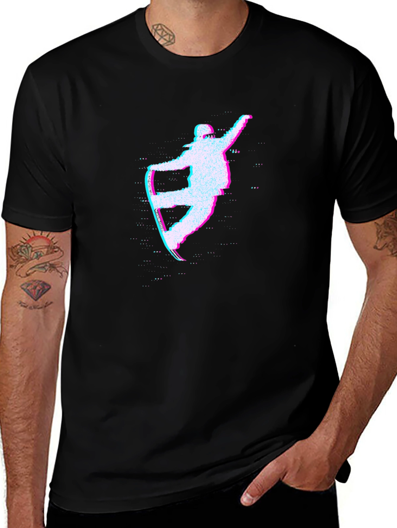 Variant 10 of Glitch Snowboarder Graphic Tee - Black Cotton T-Shirt