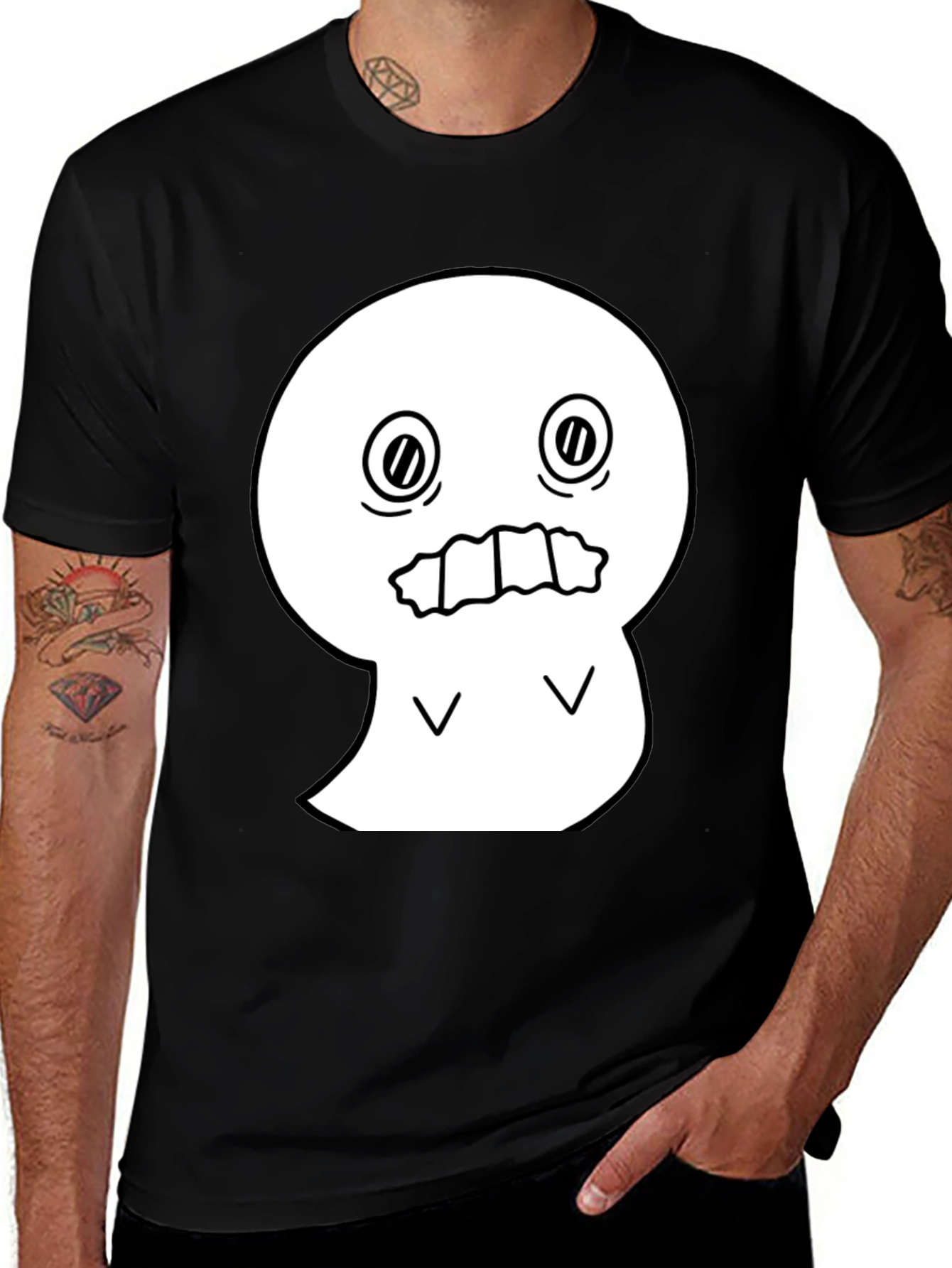 Variant 17 of Spooky Graphic Tee - White Ghost on Black