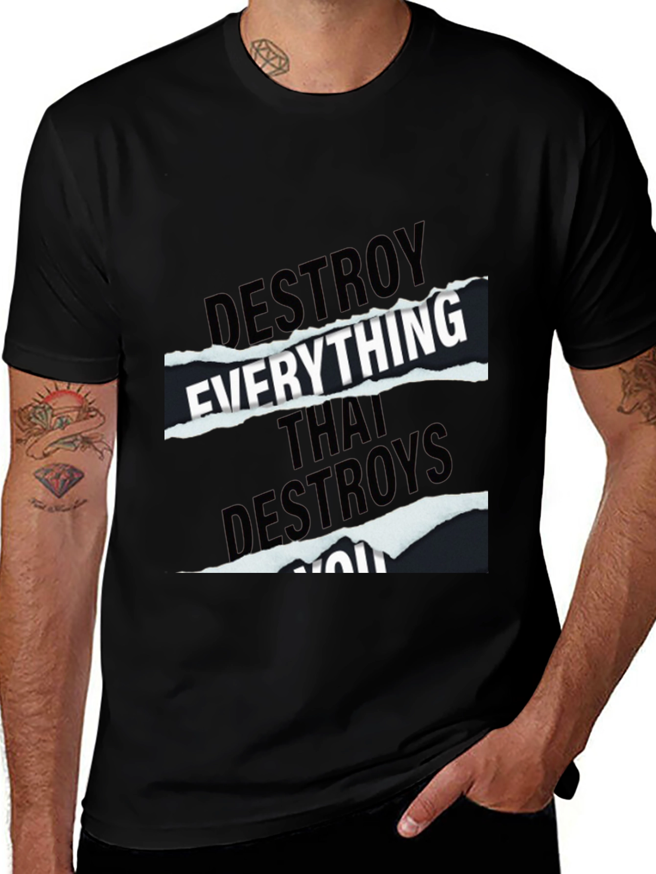 Black Destroy Everything Graphic Tee - Black Cotton T-Shirt main image