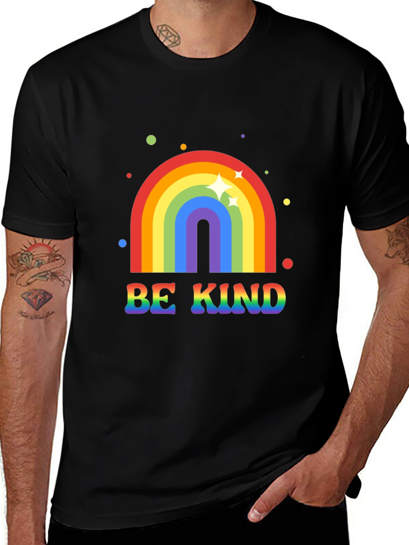 Variant 8 of Be Kind Rainbow Graphic Tee - Black T-Shirt