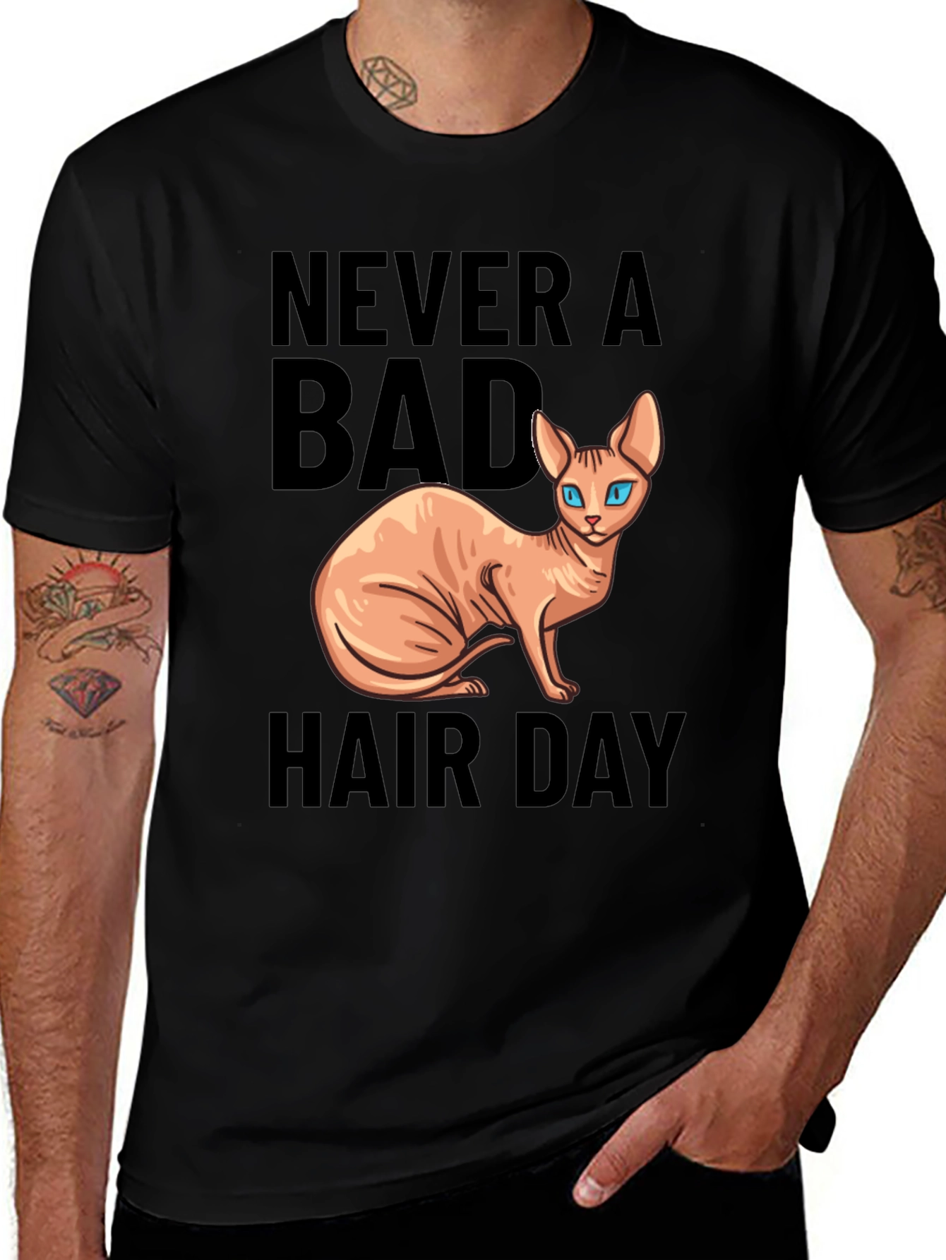 Black Never a Bad Hair Day Cat T-Shirt main image
