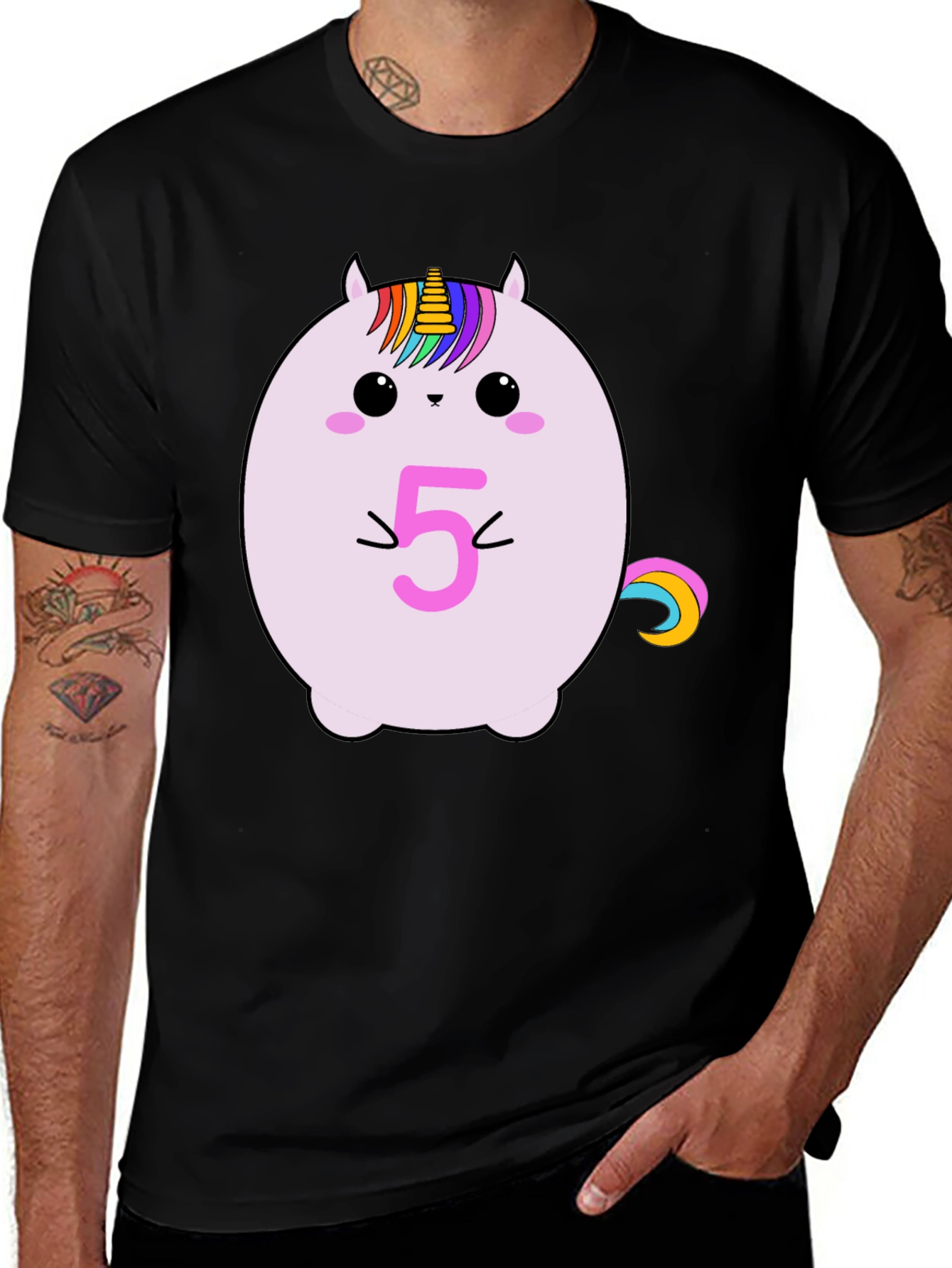 Variant 19 of Unicorn Birthday Age 5 Black T-Shirt