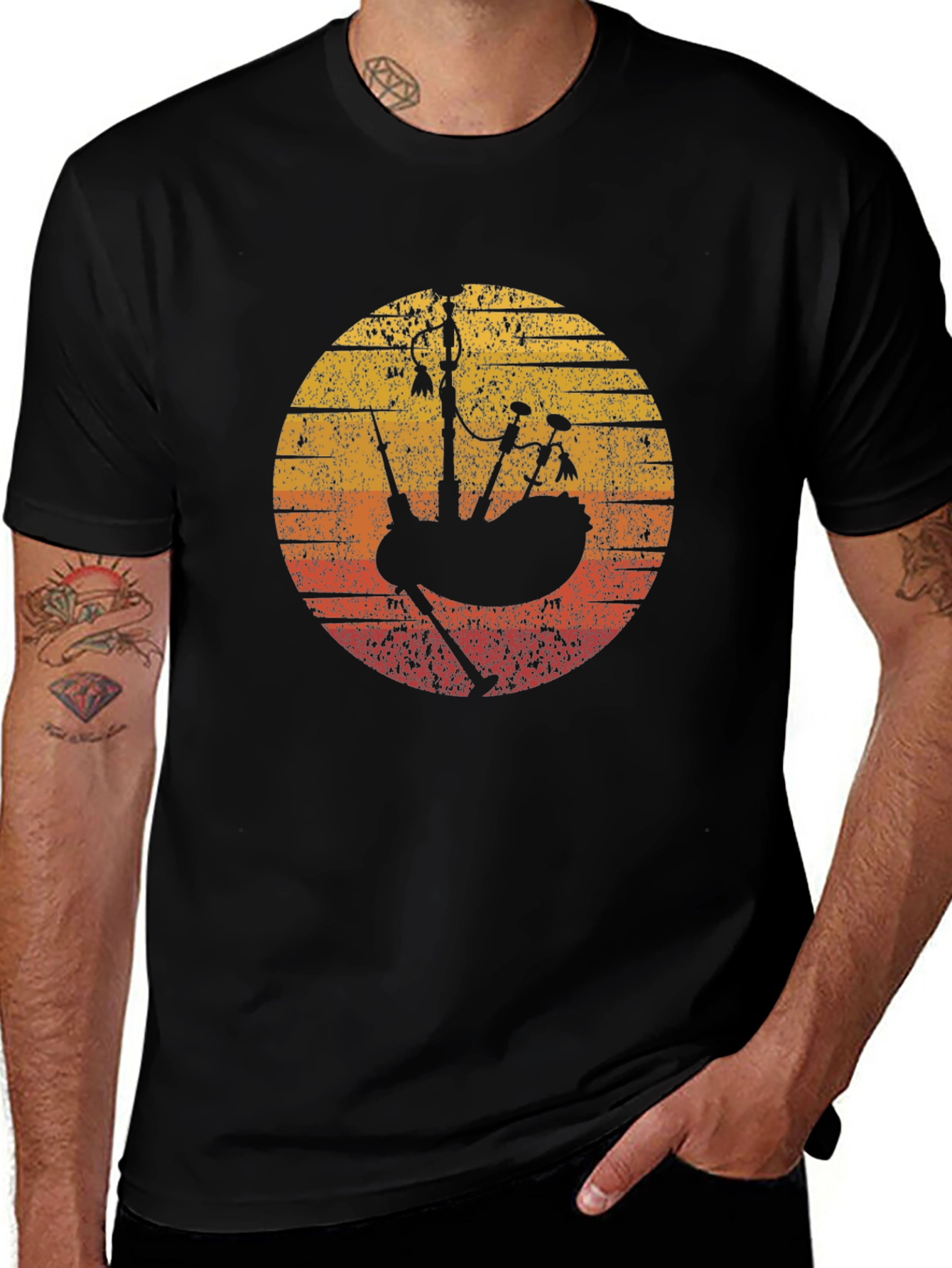 Variant 22 of Vintage Bagpipe Sunset Black T-Shirt