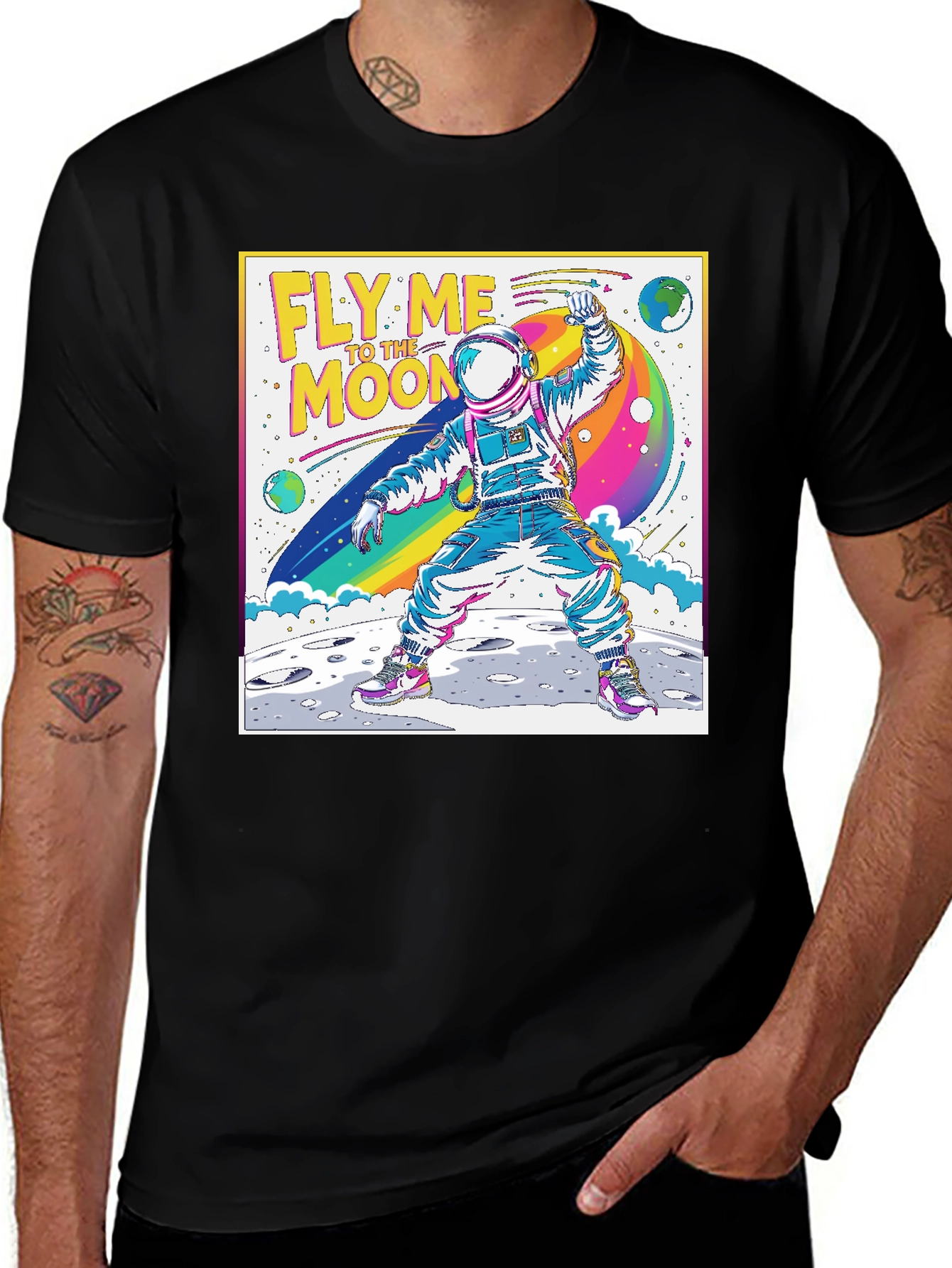 Variant 9 of Fly Me to the Moon Graphic Tee - Retro Astronaut T-Shirt