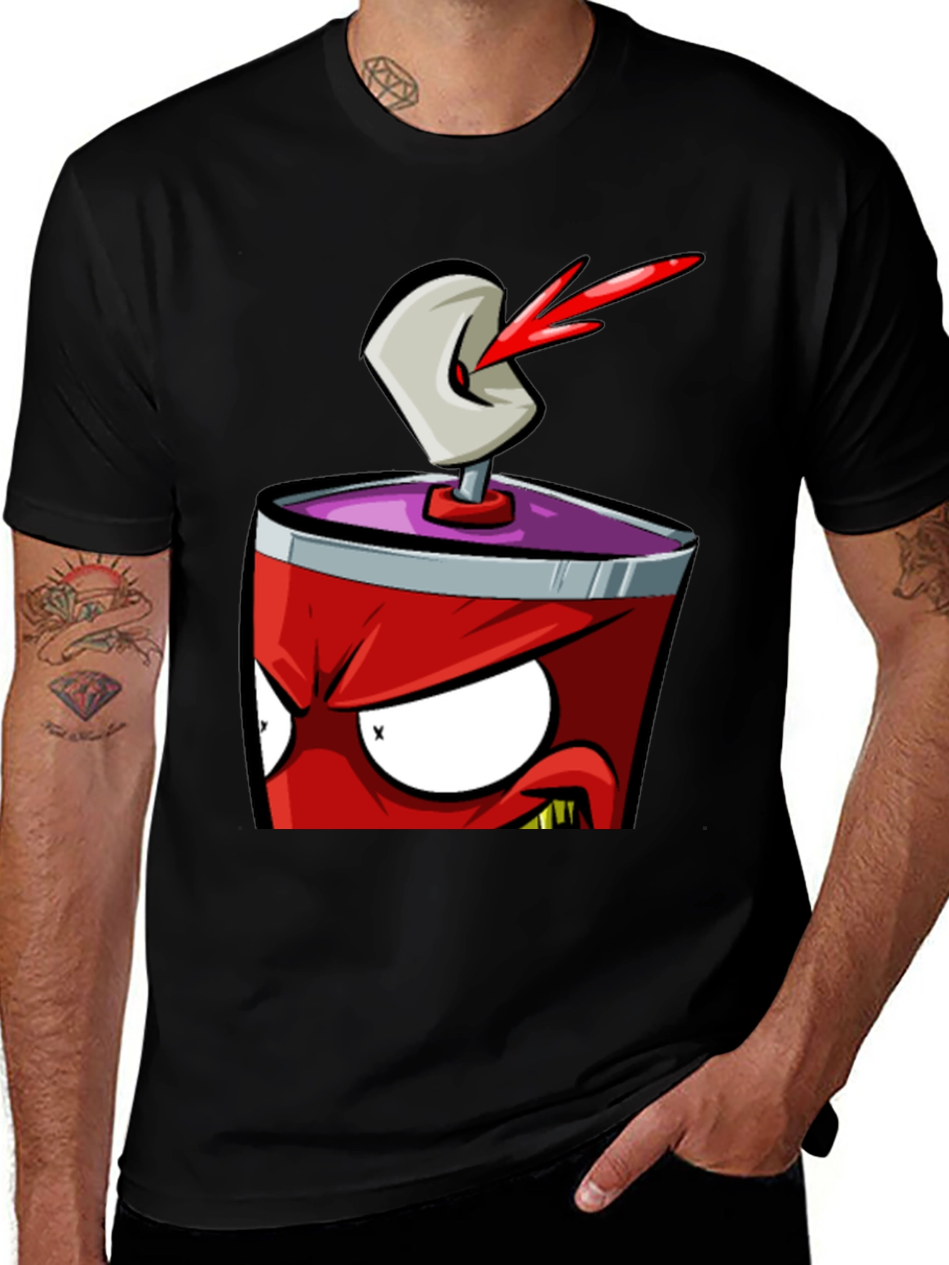 Variant 2 of Men's Black T-Shirt with Graffiti Spray Can Graphic