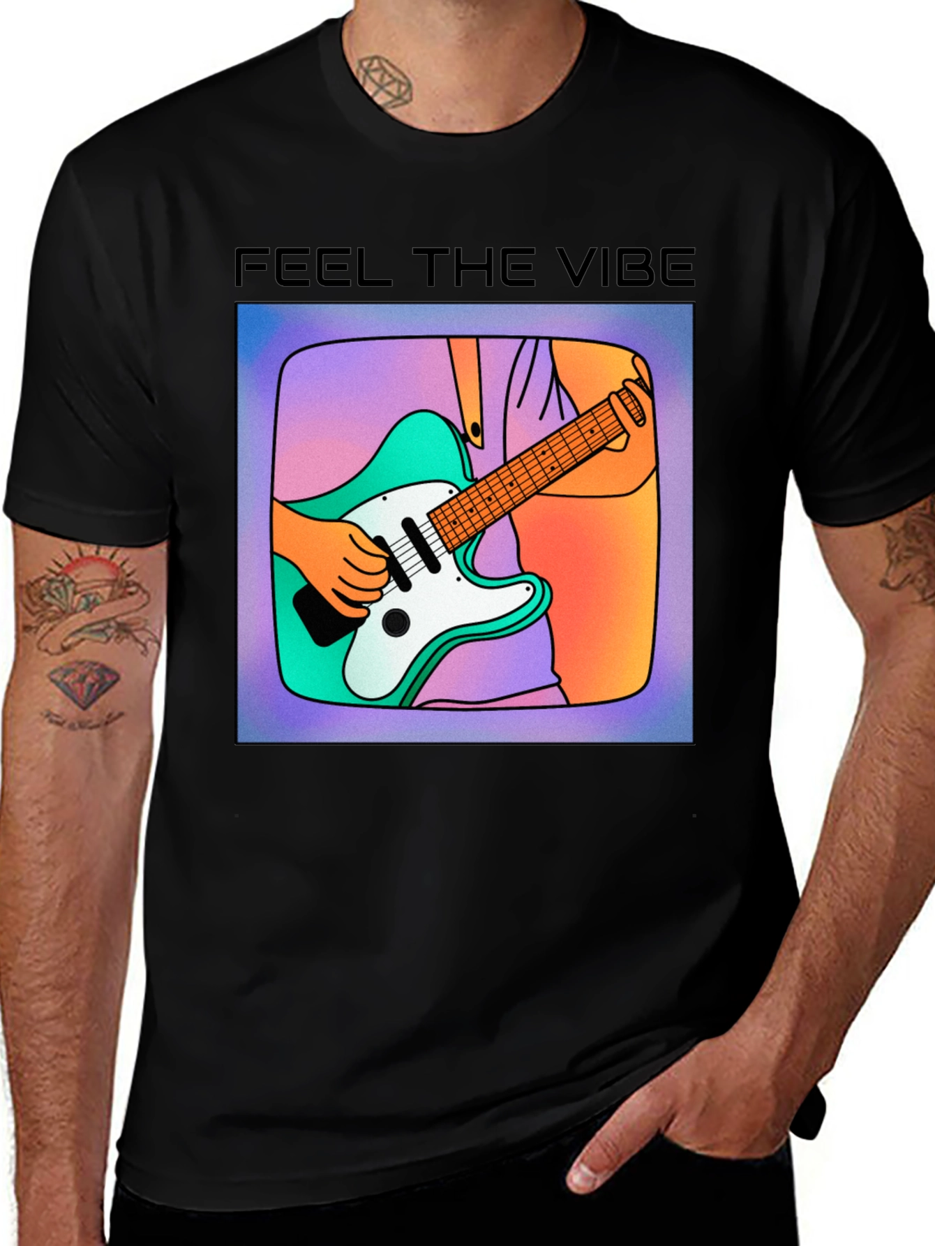Variant 17 of Feel the Vibe Graphic Tee - Cool Guitar Design
