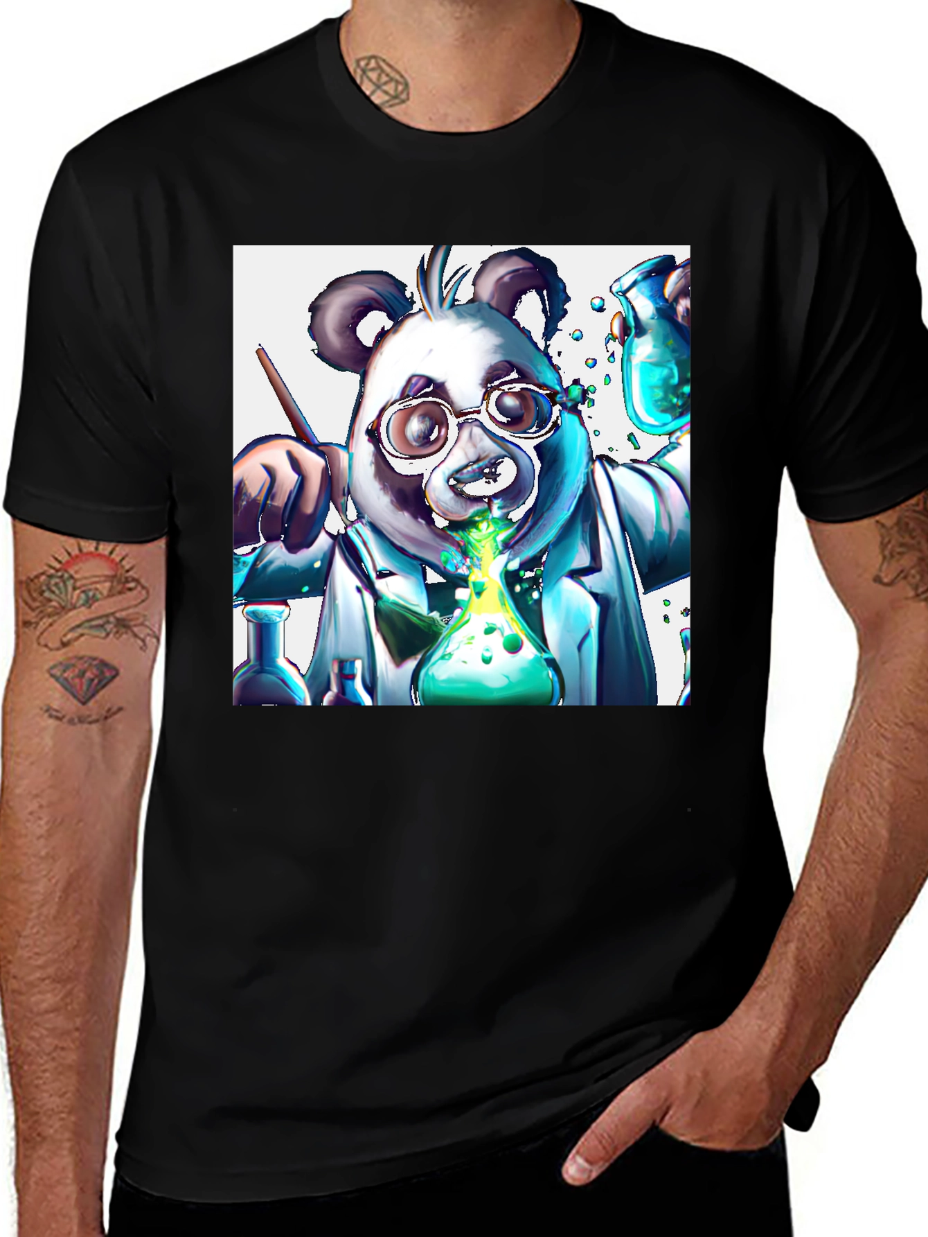 Variant 6 of Scientist Panda Graphic Tee - Cool Cartoon Animal T-Shirt