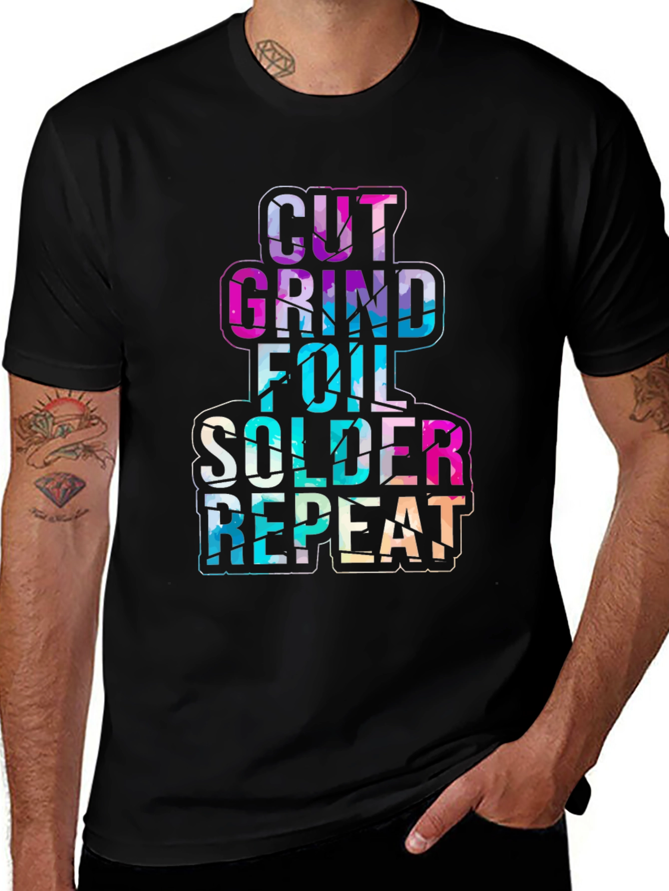 Variant 13 of Cut Grind Foil Solder Repeat Black T-Shirt