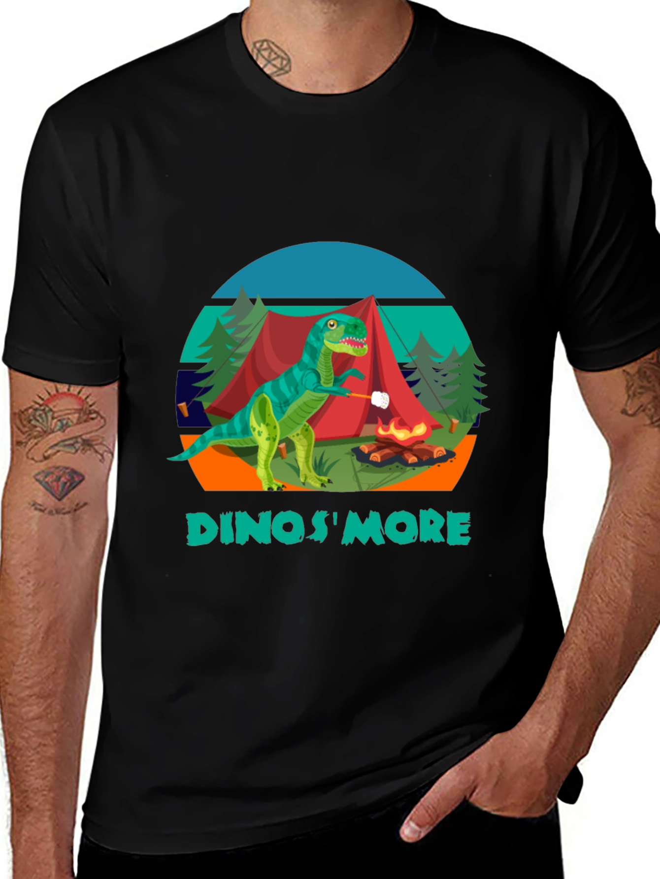 Black Dinos'More Black T-Shirt - Camping Dinosaur main image
