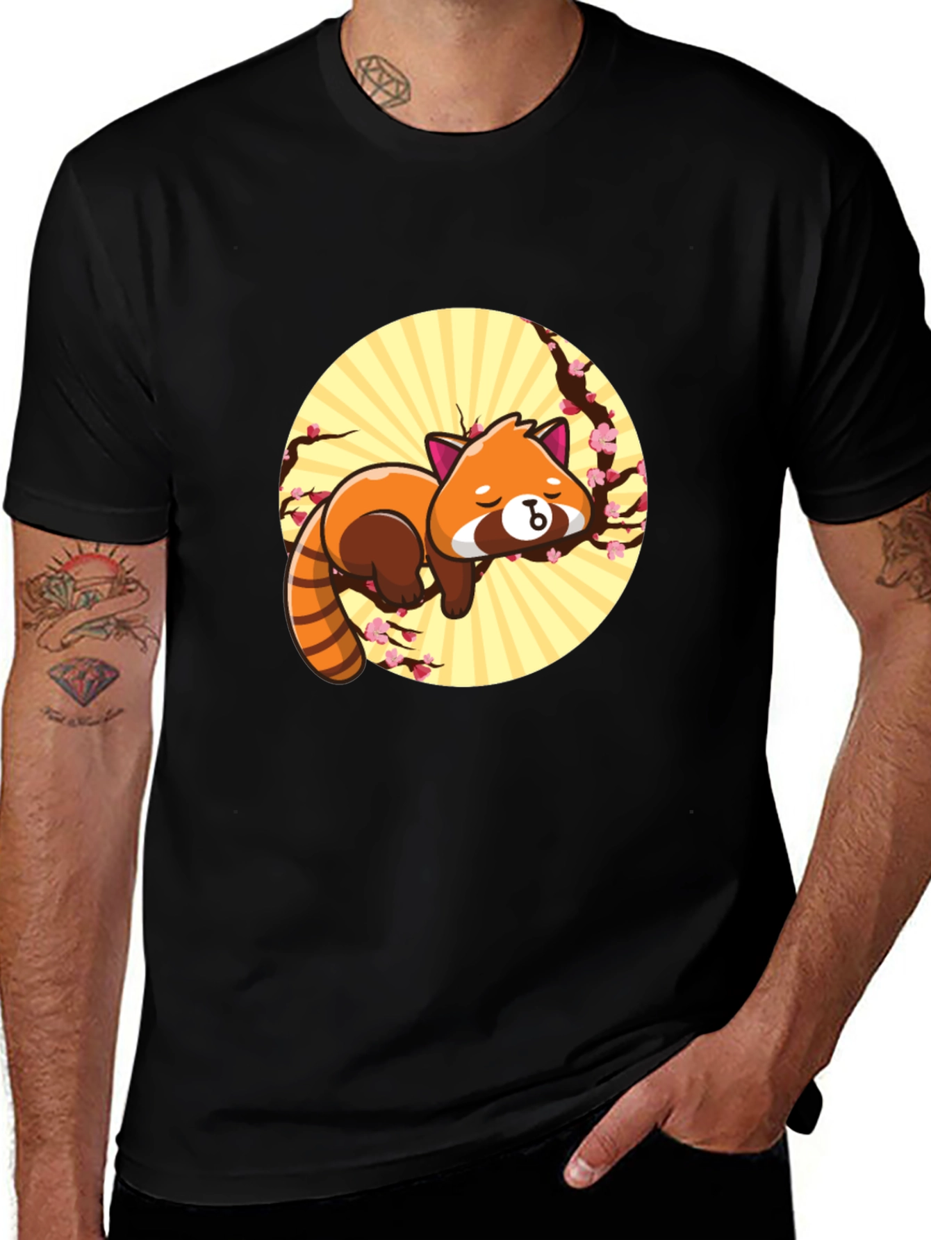 Cute Red Panda Sleeping on Cherry Branch T-Shirt