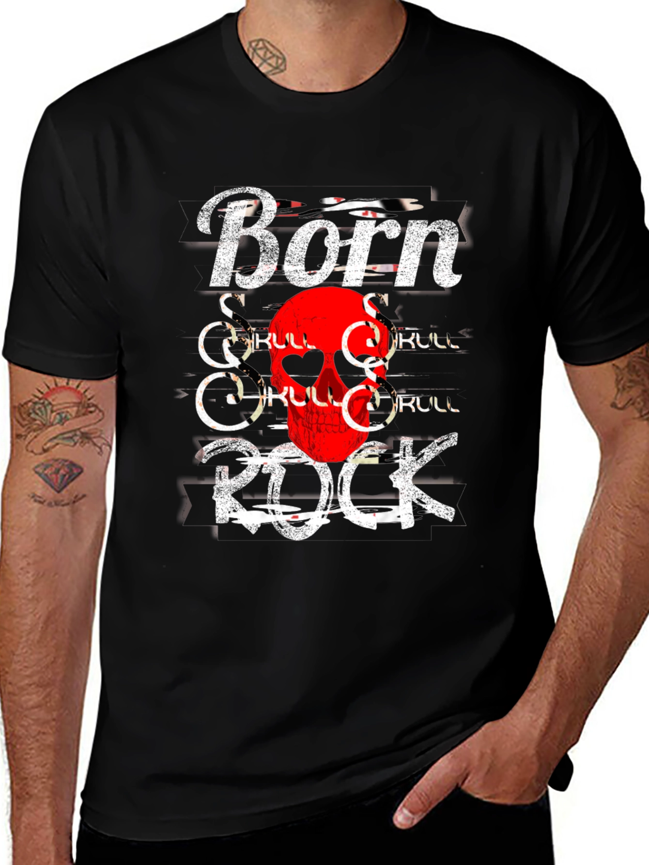 Variant 30 of Born to Rock T-Shirt Skull Graphic Tee
