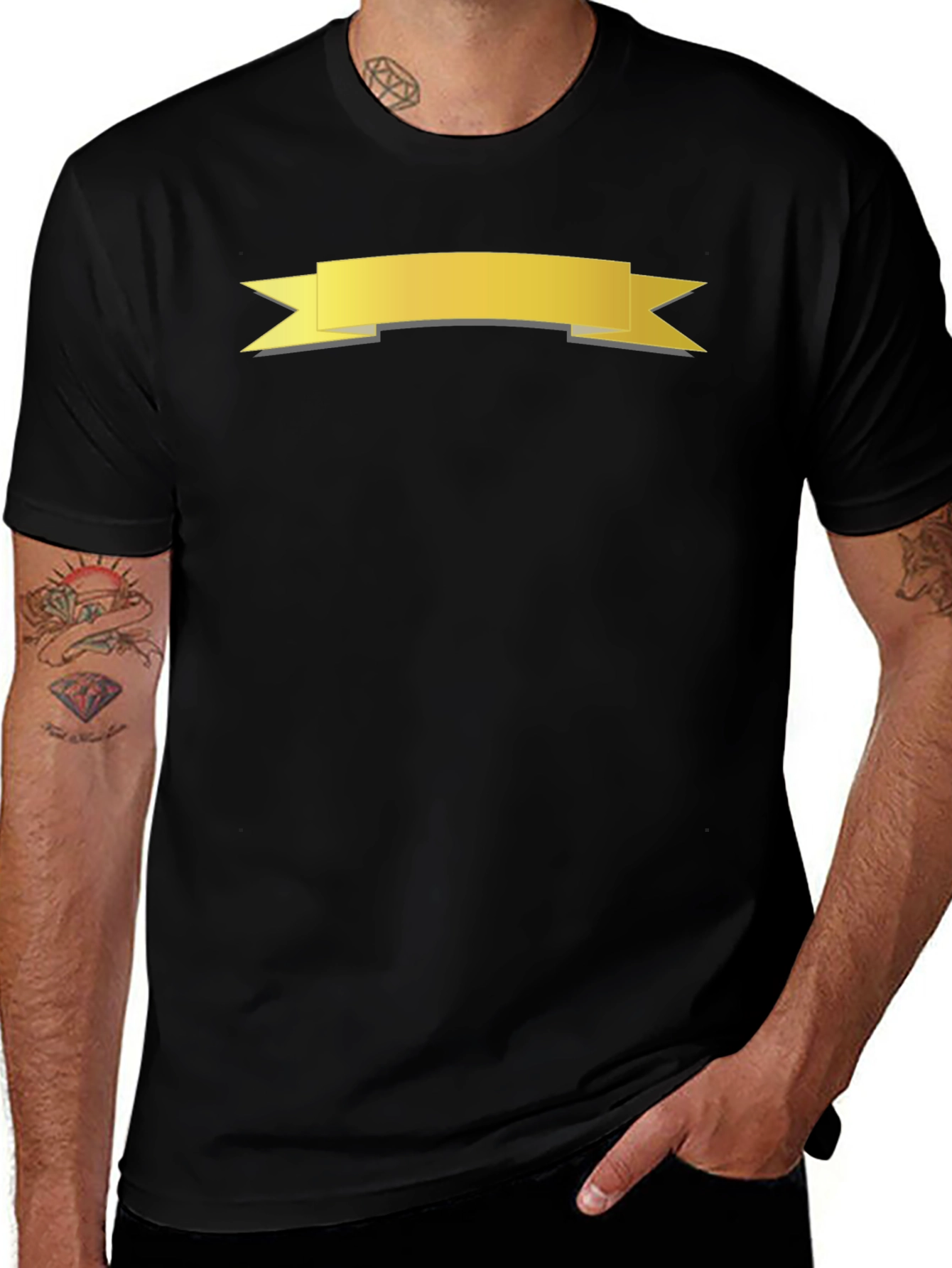 Variant 16 of Black T-Shirt with Gold Ribbon Design