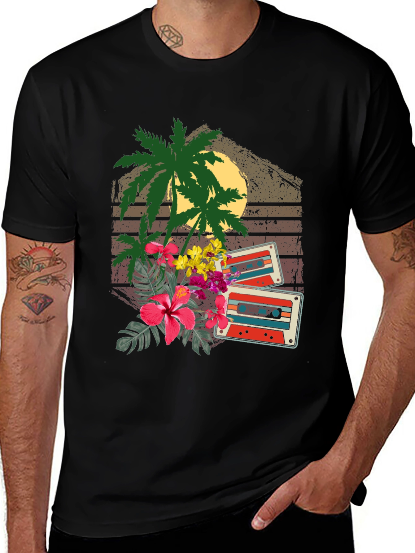 Variant 27 of Retro Cassette & Palm Tree Graphic Tee