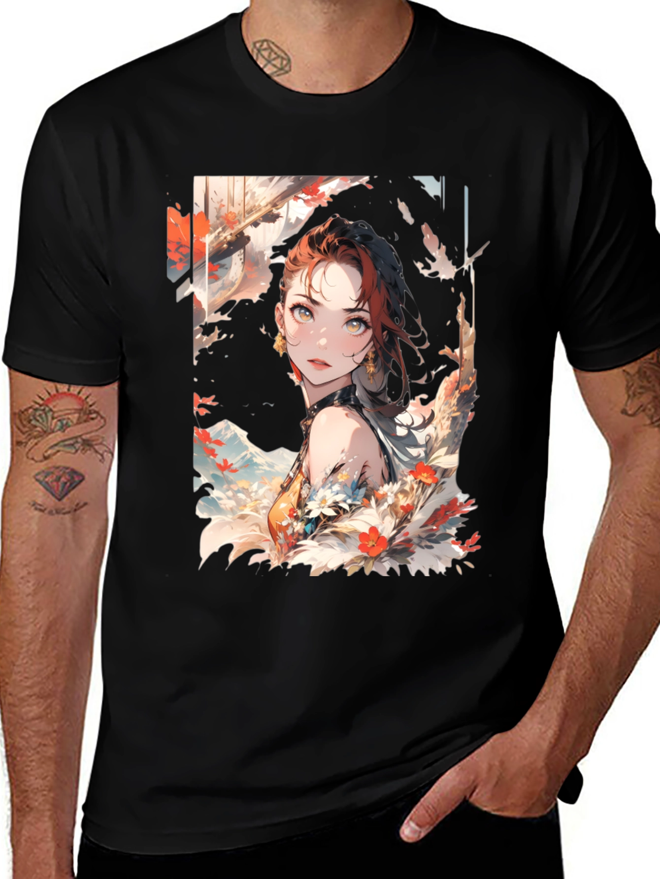 Variant 3 of Anime Girl Graphic Black T-Shirt