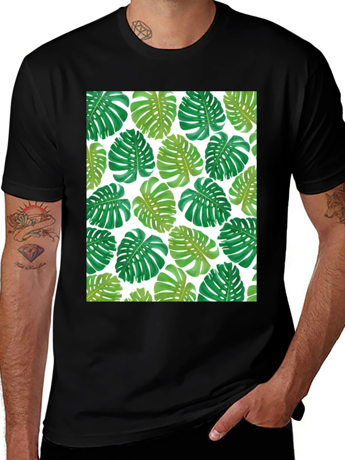 Variant 6 of Tropical Leaf Pattern T-Shirt - Stylish Men's Tee