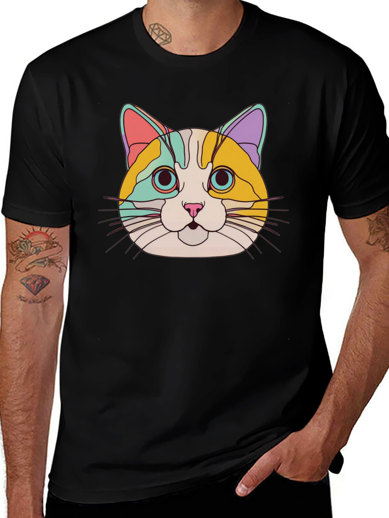 Variant 11 of Colorful Cat Graphic T-Shirt - Unisex Cotton Tee