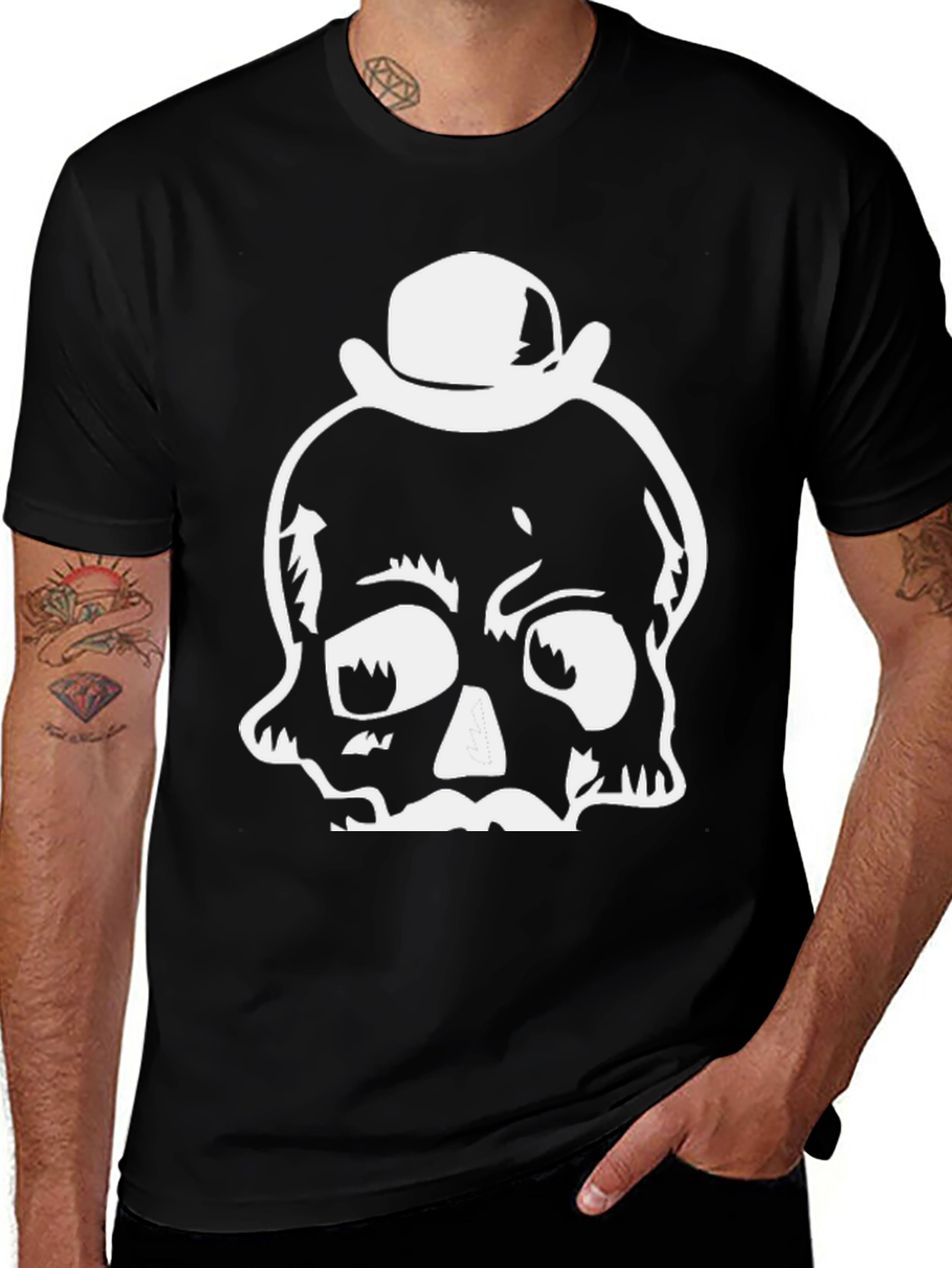 Variant 17 of Skull with Hat Graphic Tee - Men's Black T-Shirt