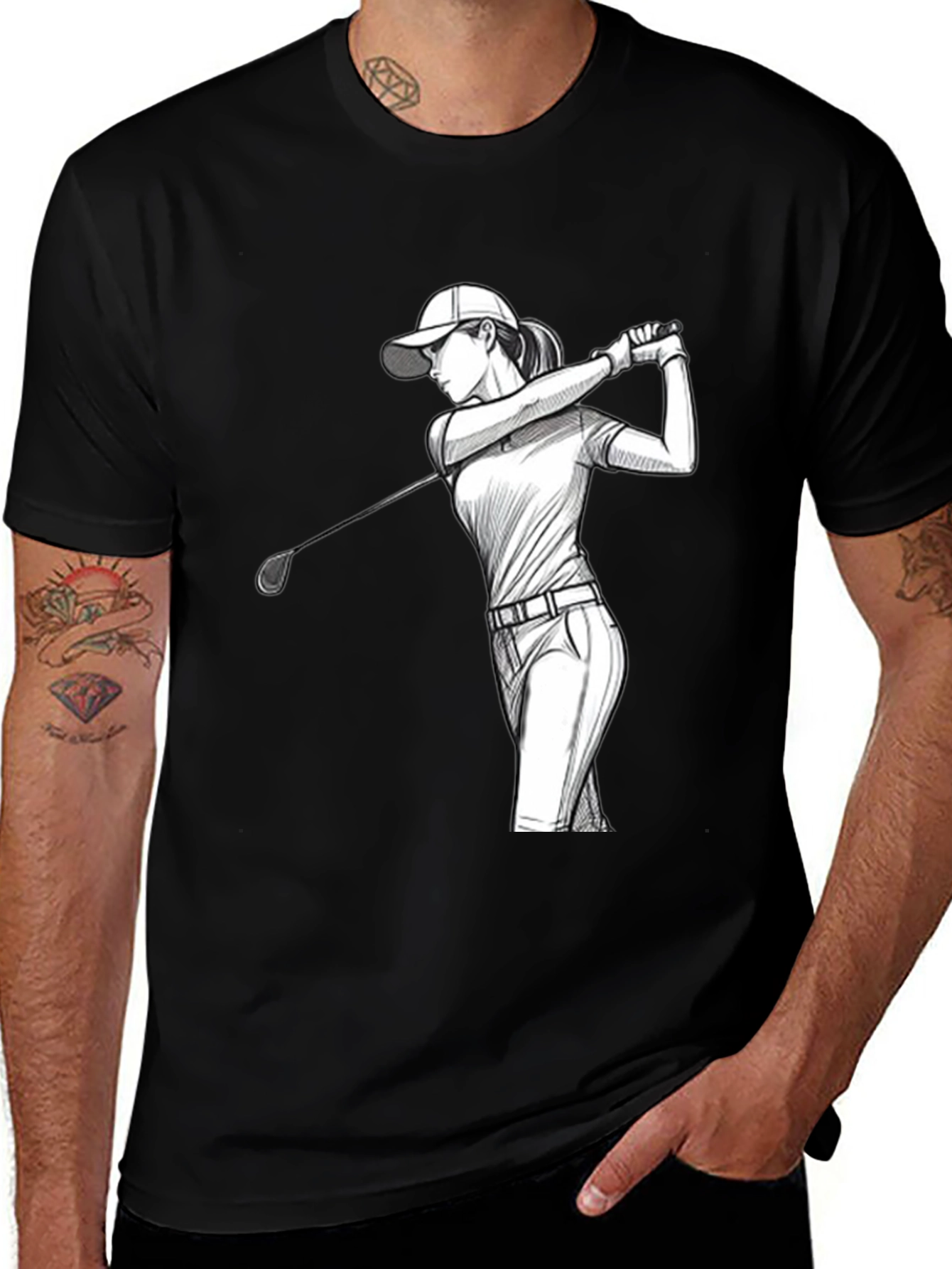 Variant 13 of Golfing Woman Graphic Tee - Black T-Shirt