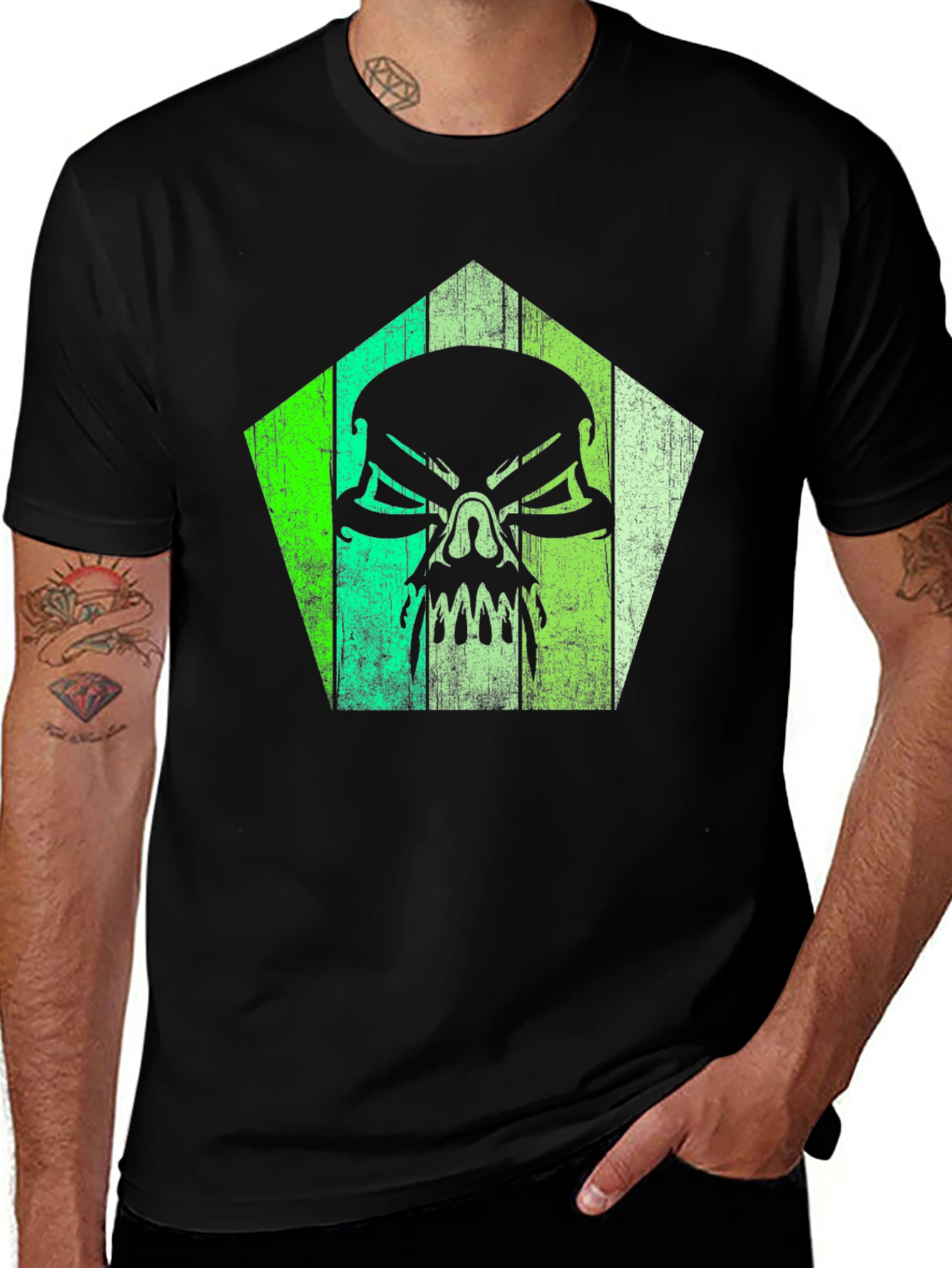 Variant 3 of Skull Graphic Tee - Pentagonal Design
