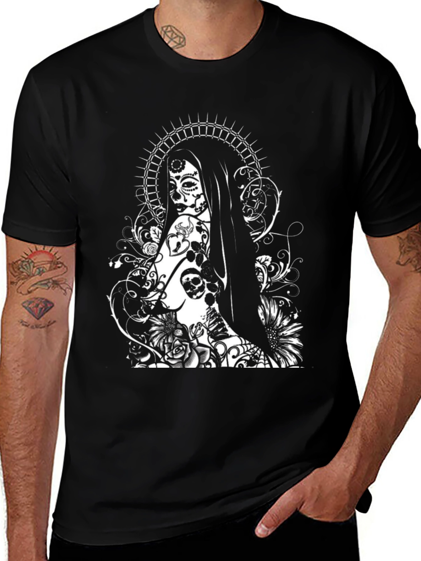 Variant 22 of Sugar Skull Woman Graphic Tee - Black T-Shirt