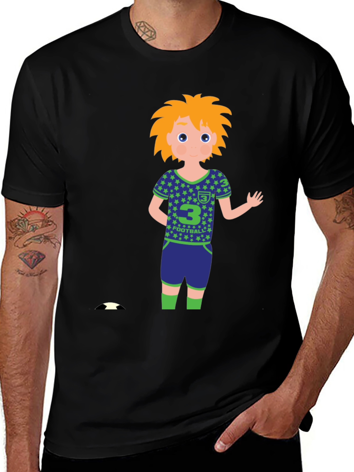 Variant 18 of Cartoon Football Player Black T-Shirt