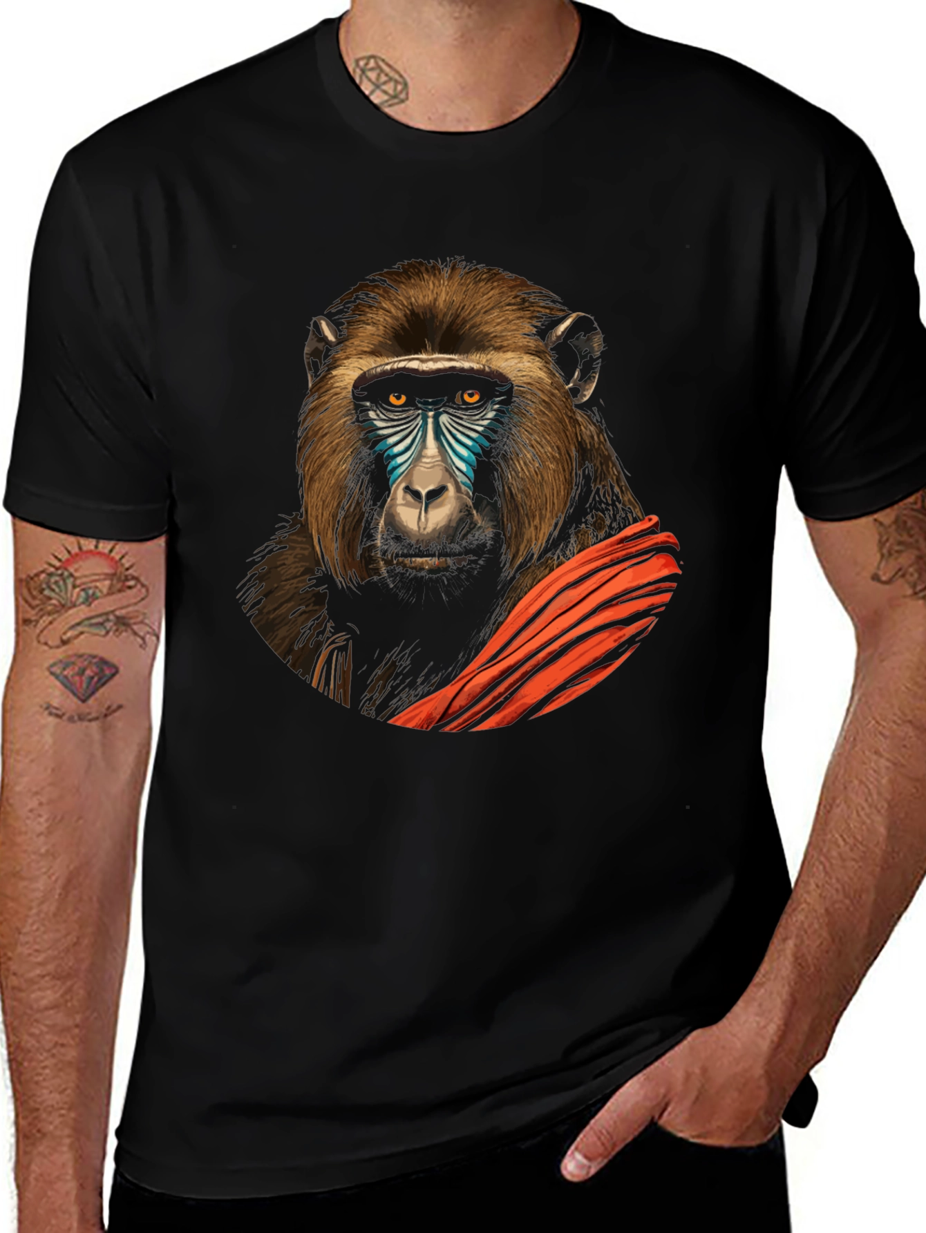 Mandrill Monkey Graphic Tee - Unisex Black T-Shirt