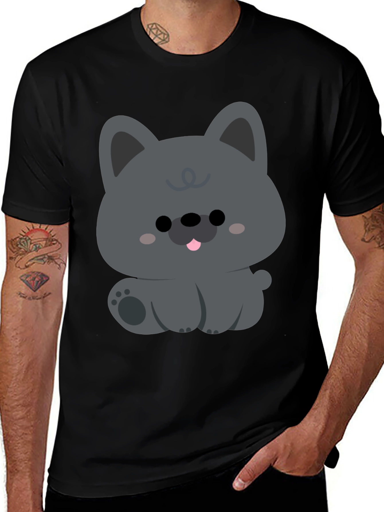 Variant 30 of Cute Cartoon Dog Graphic Black T-Shirt