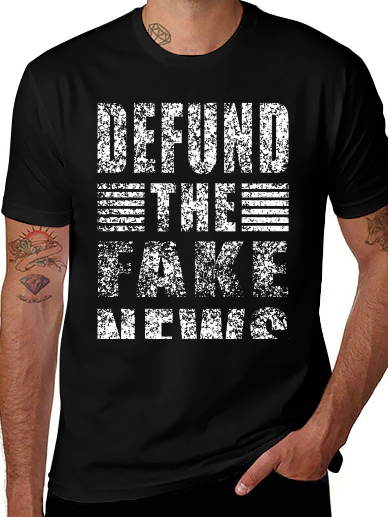 Variant 28 of Defund the Fake News Graphic T-Shirt - Political Statement Tee