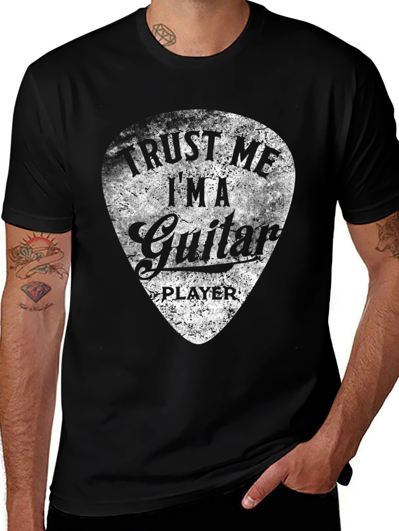 Black Trust Me Guitar Player Black Graphic T-Shirt main image