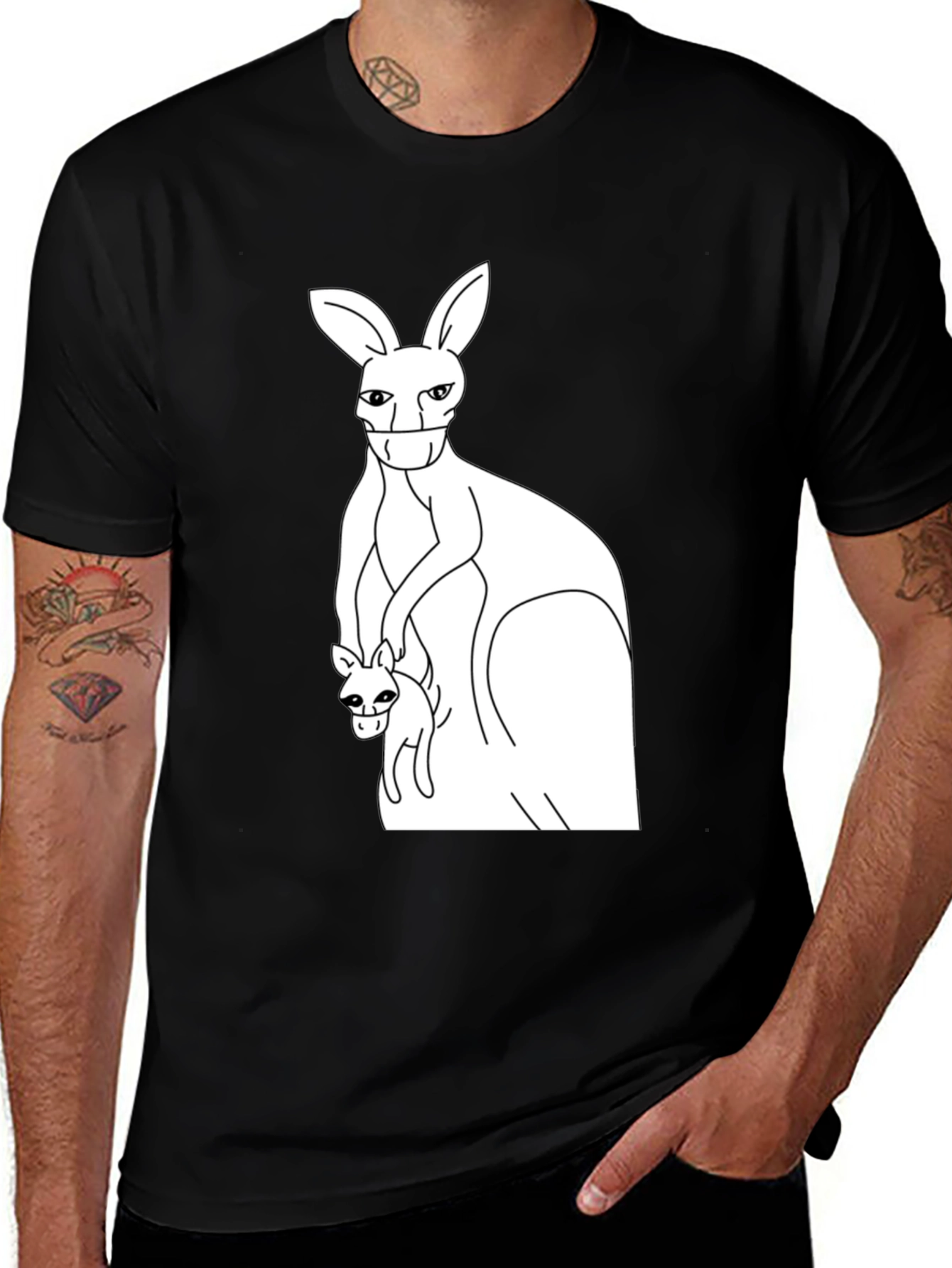 Variant 23 of Kangaroo Graphic Tee - Black Cotton Blend