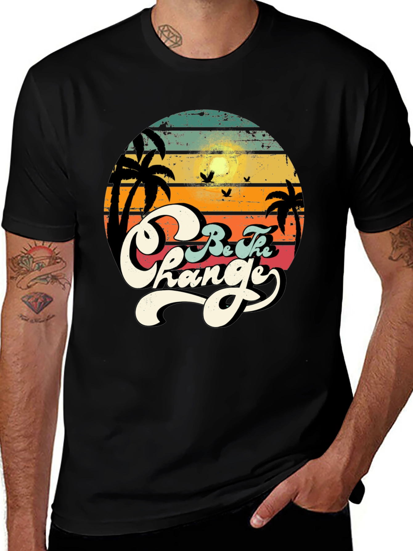 Variant 9 of Retro Sunset 'Be The Change' Graphic T-Shirt
